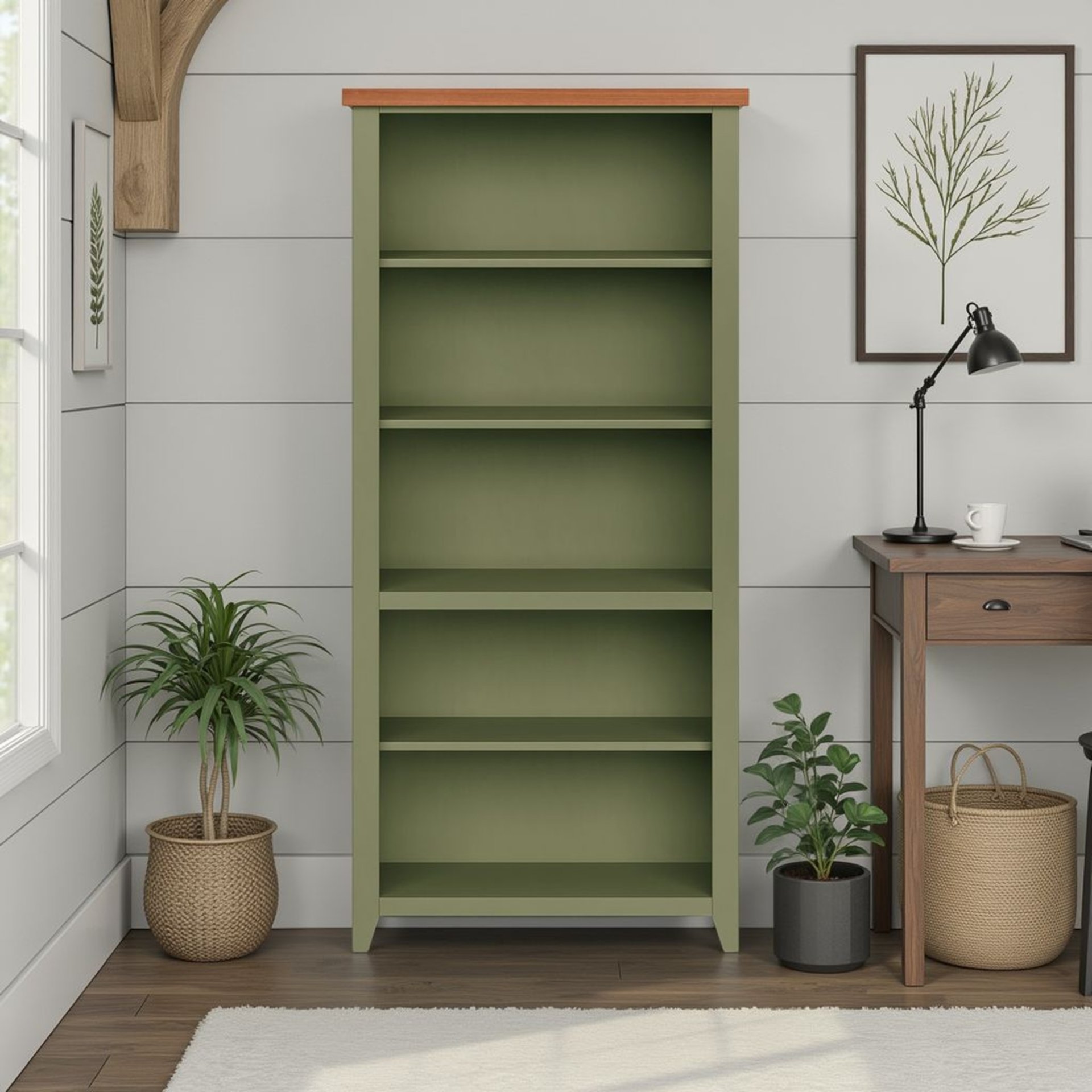 Vineyard - 72" High 5 Shelf Bookcase - Sage Green And Fruitwood - Image 2