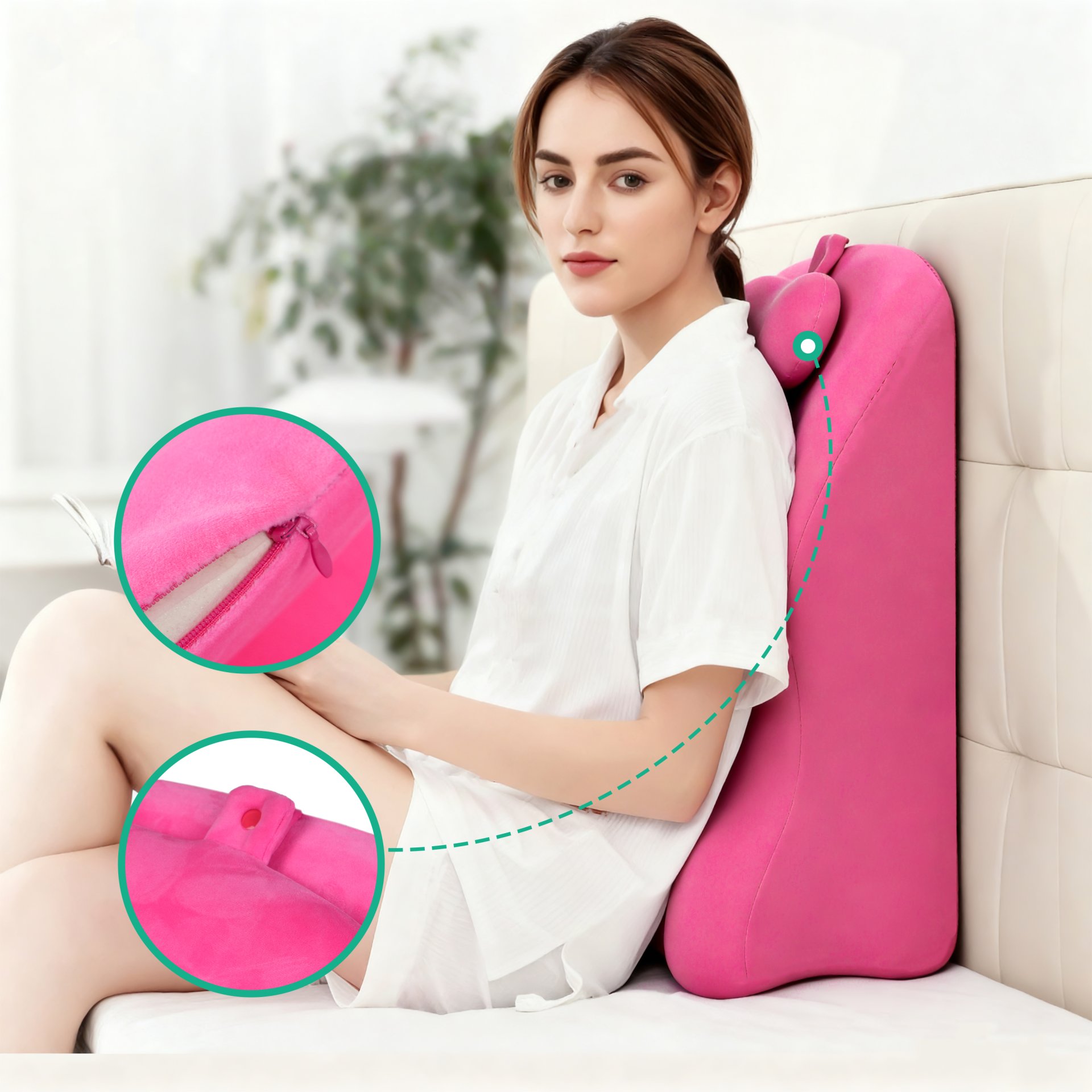 Ergonomic Spinal Posture Support Bed Pillow - Pink - Image 4