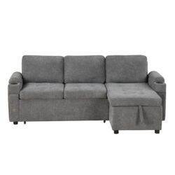 L Shaped Convertible Sofa Bed With Storage, Cup Holders, USB Ports Chenille - Gray