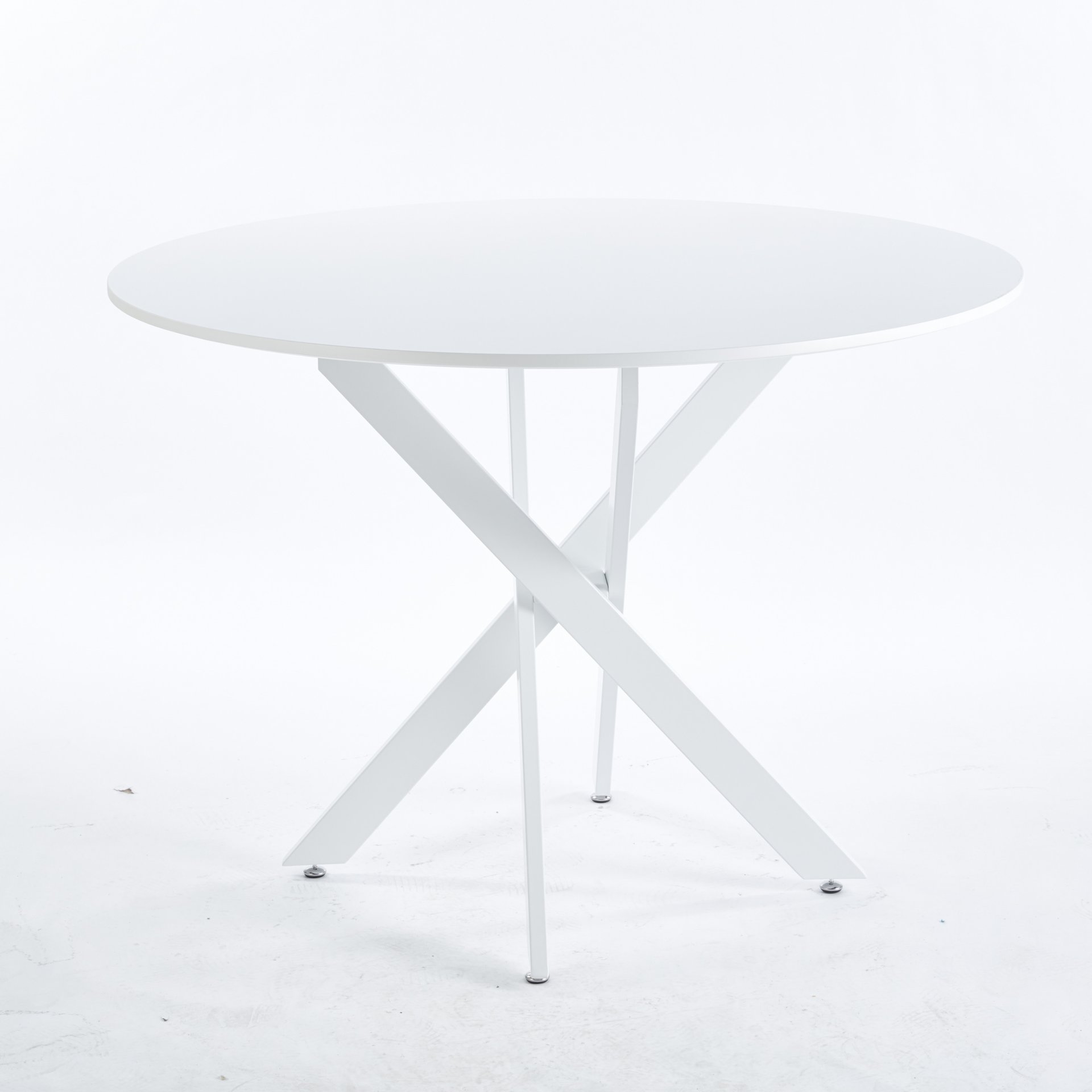 Table Mid-Century Dining Table For 4 - 6 People With Round Table Top, Pedestal Dining Table, End Table Leisure Coffee Table, Cross Leg - White - Image 7