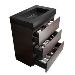 Alice - 30" Walnut Bathroom Vanity With Sink, Large Storage Freestanding Bathroom Vanity For Modern Bathroom, One-Piece Sink Basin Without Drain And Faucet - Walnut / Black