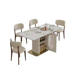Dining Table Set With Storage, Includes 4 Chairs For Kitchen - White