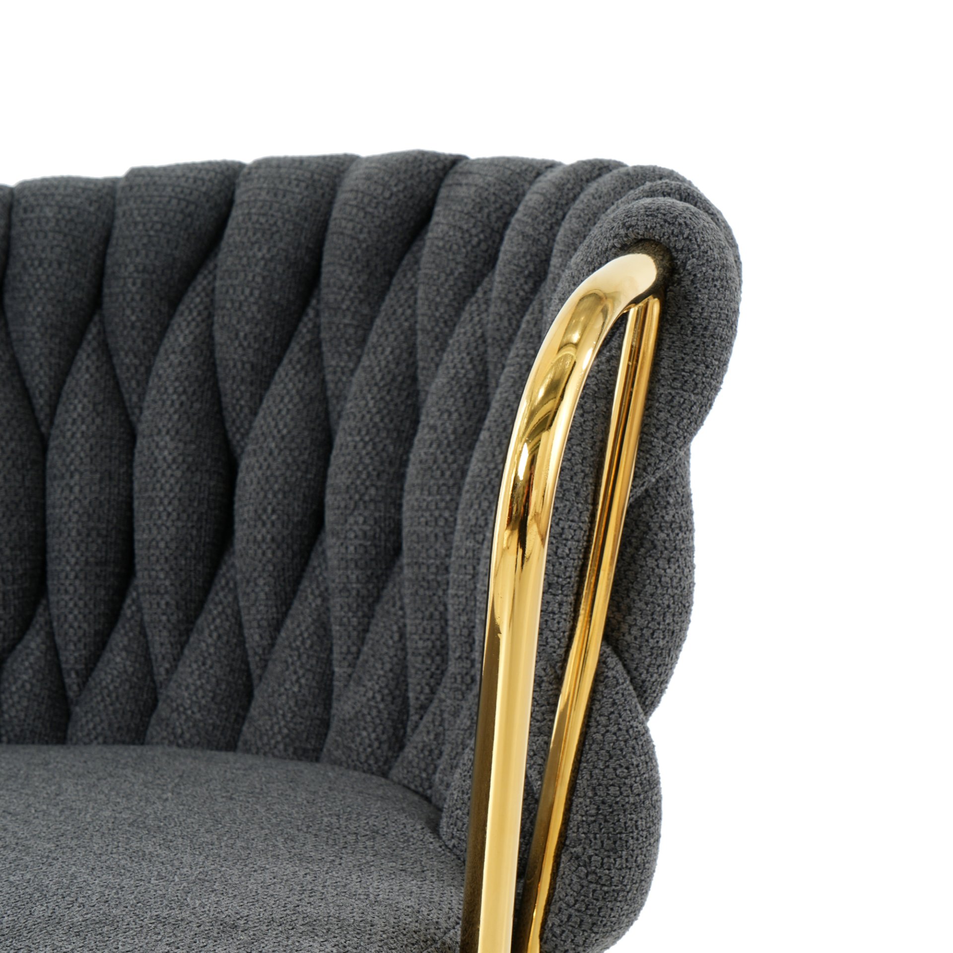 Modern Simple Dark Gray Linen Dining Chair With Plated Metal Legs, (Set of 2) - Gold - Image 15