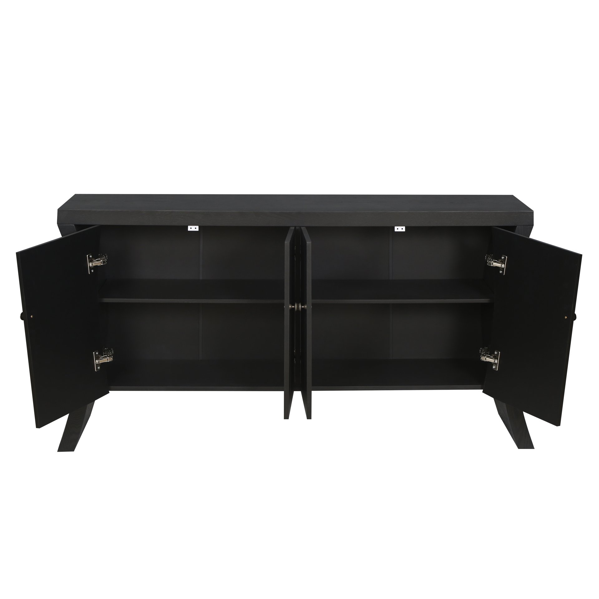 Refined 4 Door Credenza With Arc Legs & Bronze Clasps, Advanced Storage Design - Black - Image 10