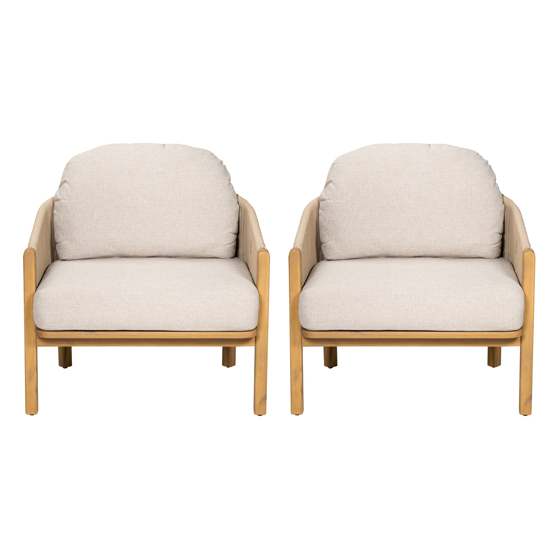 Grotta - Outdoor Wood Club Chair Set Rope With Cushion Frame - Teak / Beige - Image 4