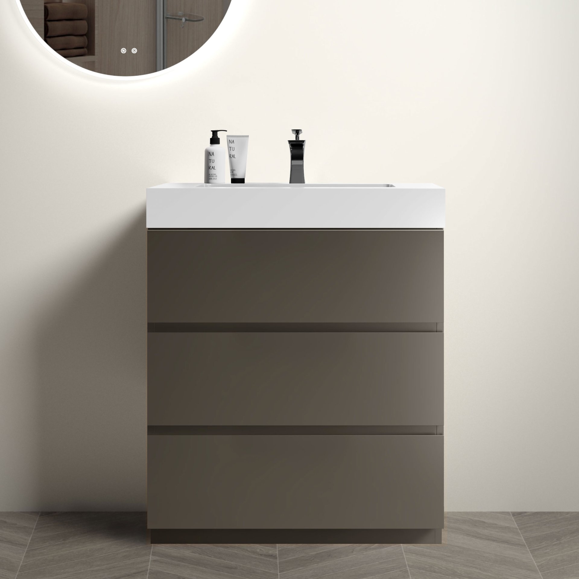 Alice - 30" Bathroom Vanity With Sink, Large Storage Freestanding Bathroom Vanity For Modern Bathroom, One-Piece Sink Basin Without Drain And Faucet - Gray / White - Image 2