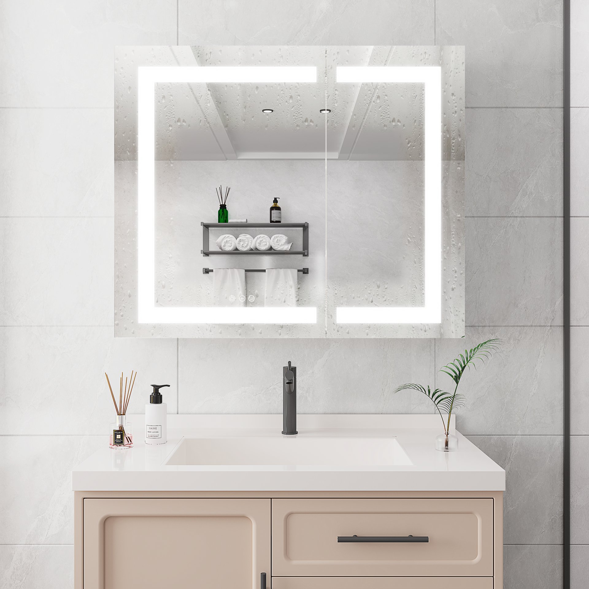 36" X 30" Medicine Cabinet With LED Vanity Mirror, Anti-Fog Recessed Or Surface Mount Bathroom Double Door Large Storage 3000K~6000K Bright Lighted Aluminum Storage Cabinet With Touch Switch - Silver - Image 8