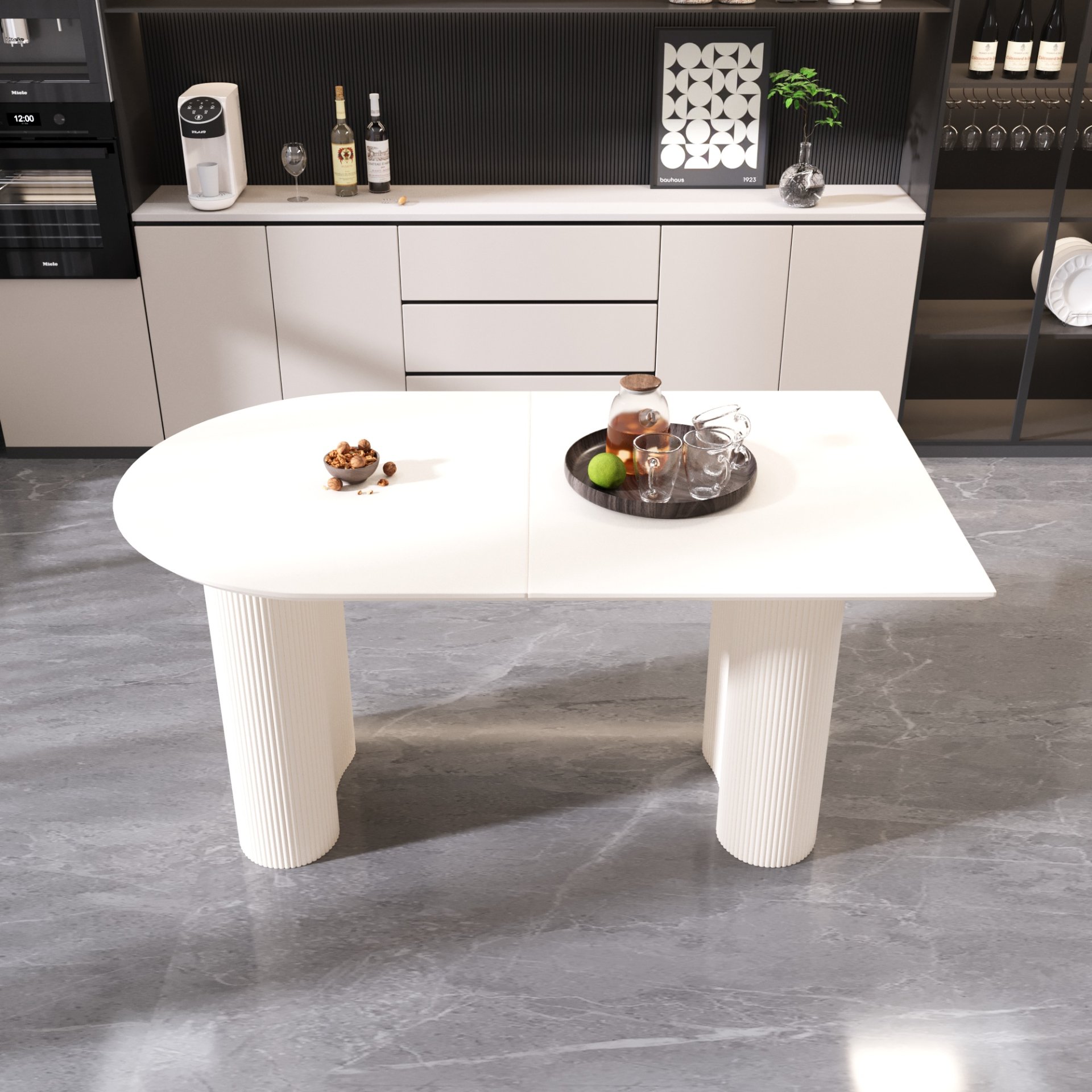 Modern Cream Style Dining Table With Round Wave Legs, 4 - 8 Person - Cream White - Image 4