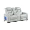 Power Sofa And Loveseat With Power Headrest, USB, LED, Bookshelf Arms, And Drop Down Table - Grey - Image 8
