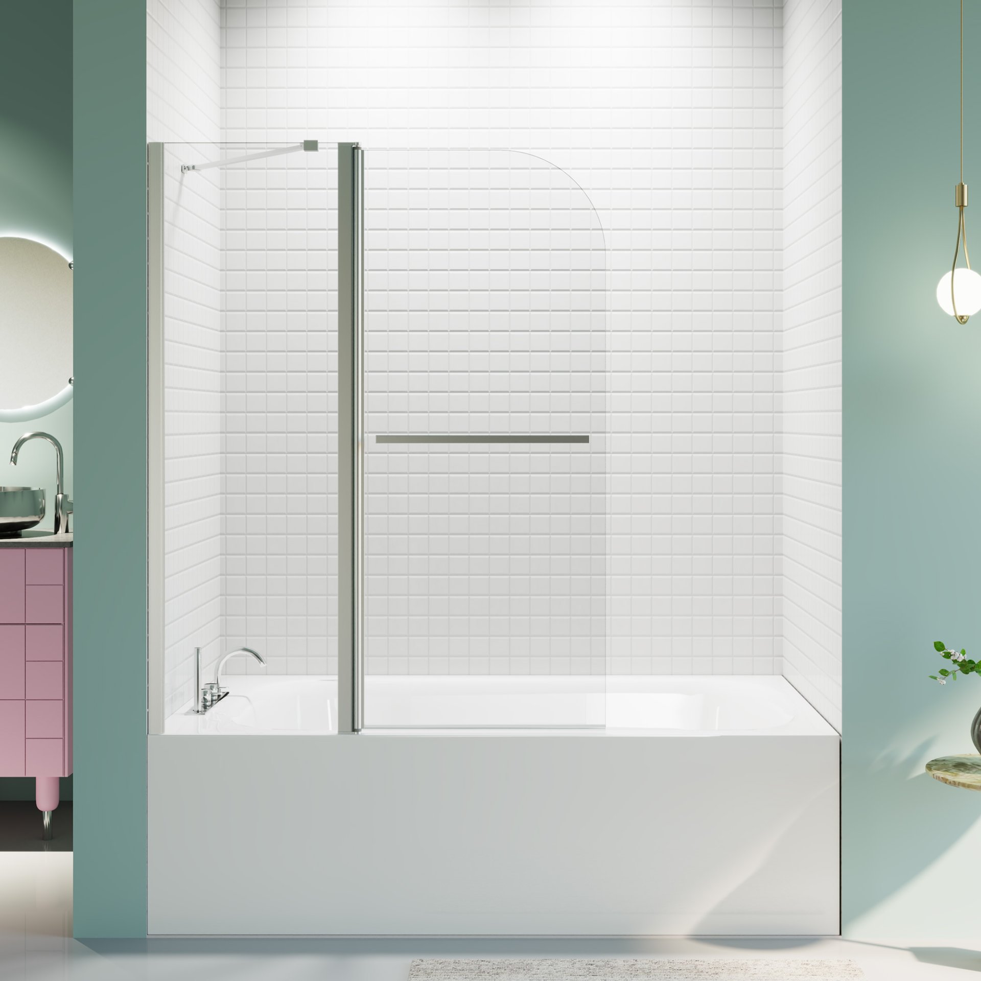 Frameless Folding Shower Doors For Bathtub With Pivot Tub Glass Door - Chrome - Image 2