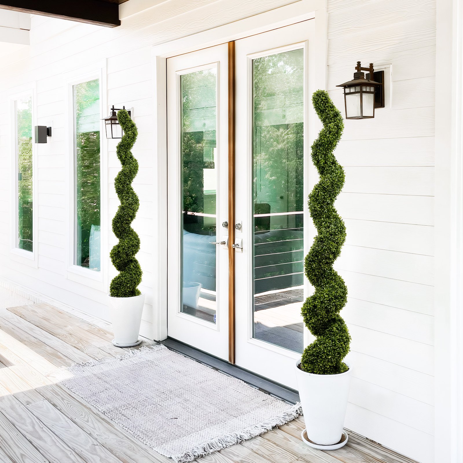 Artificial Outdoor UV Resistant Plastic Boxwood Topiary Spiral Tree (Set of 2) - Green - Image 9