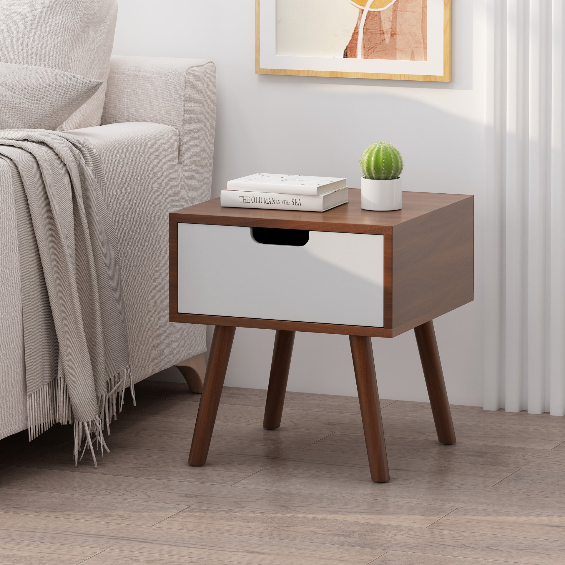 2 Toned Particle Board End Table - White / Walnut - Image 4