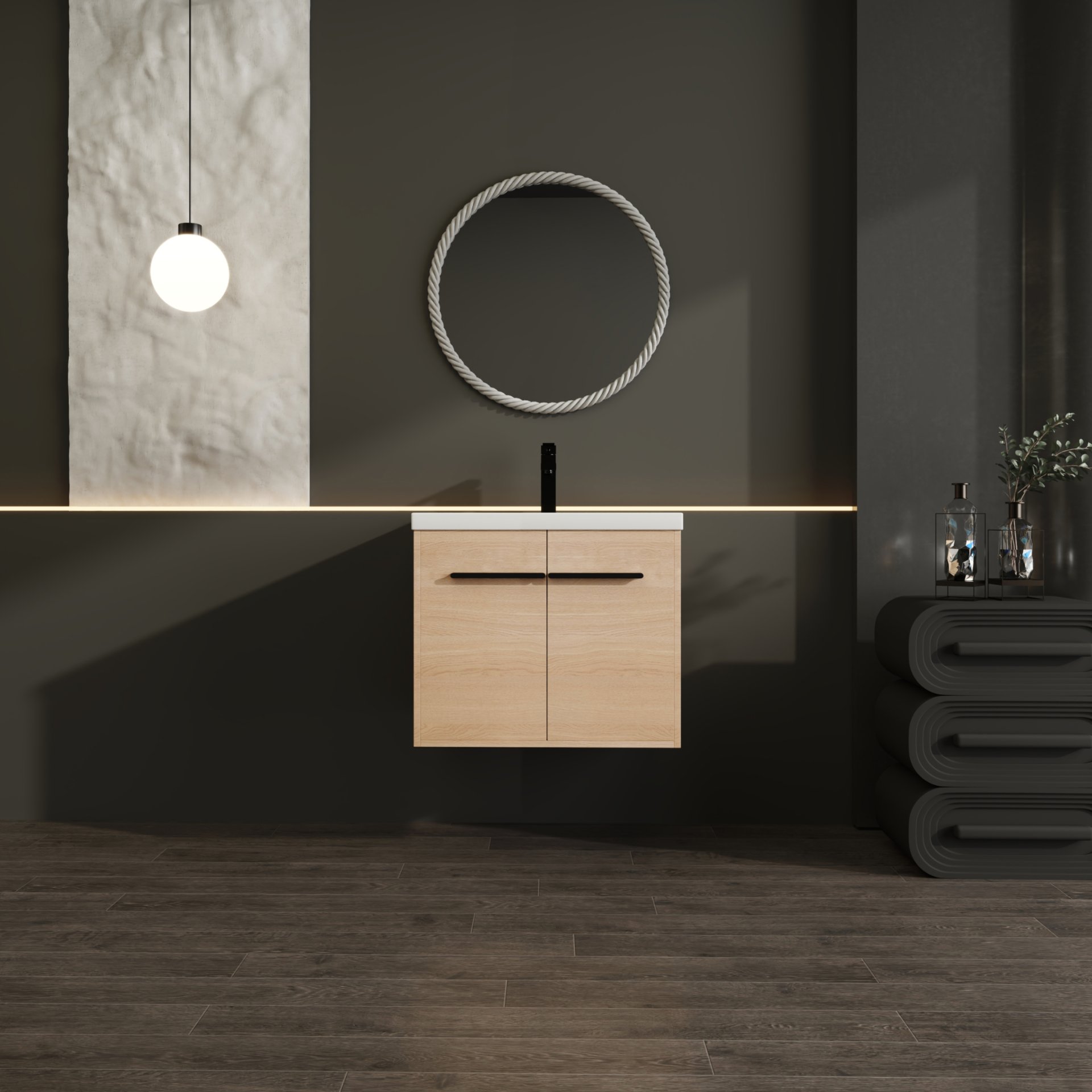 Bathroom Vanity Set With Resin Countertop Sink, 2 Doors - Oak - Image 5