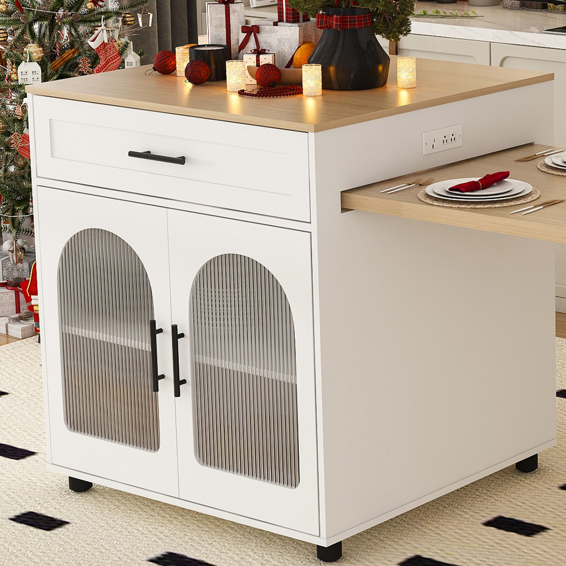 Expandable Kitchen Island With Dining Table - White - Image 20