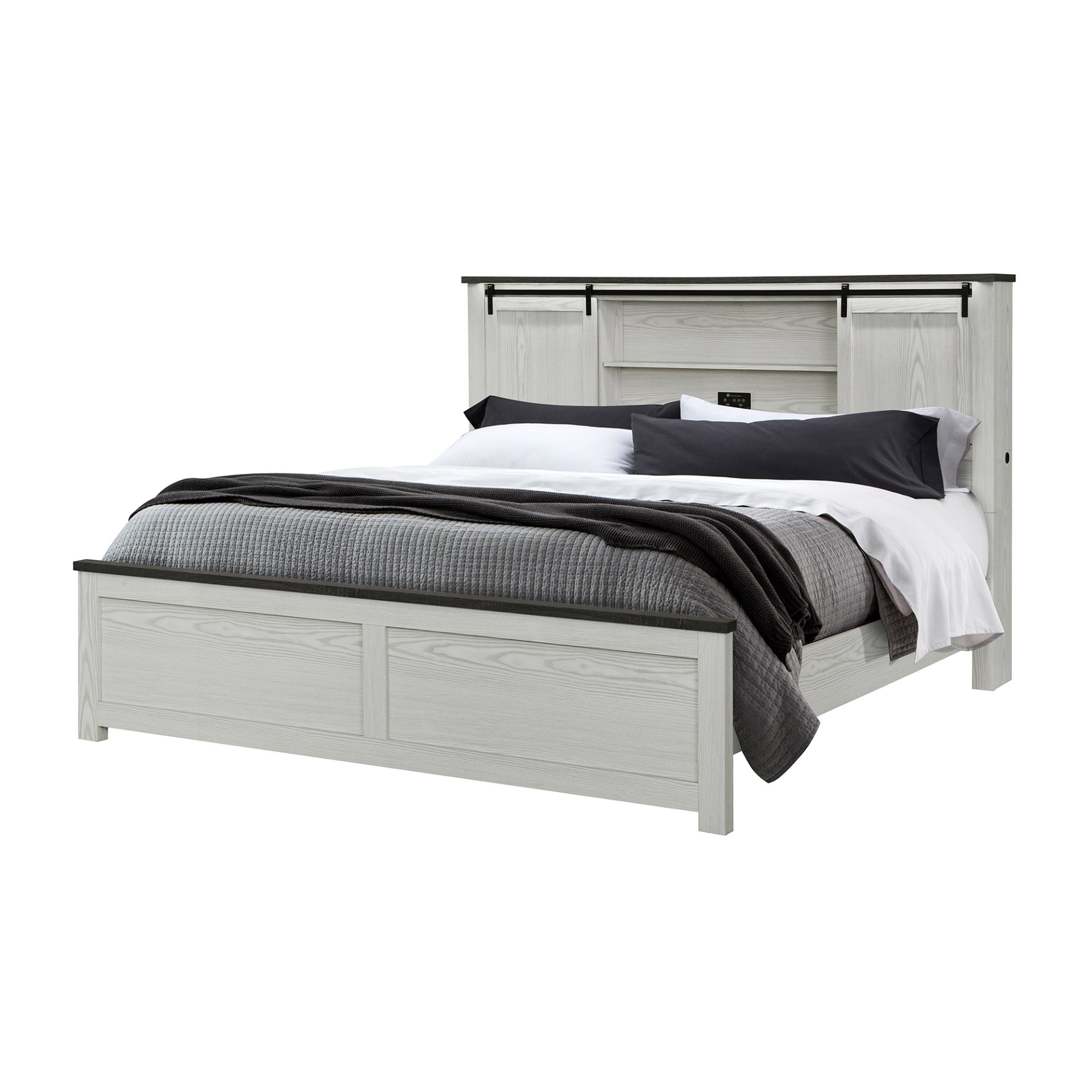 Avery - Low Profile King Bed With Bookcase Headboard Bar Detail - Beige - Image 6