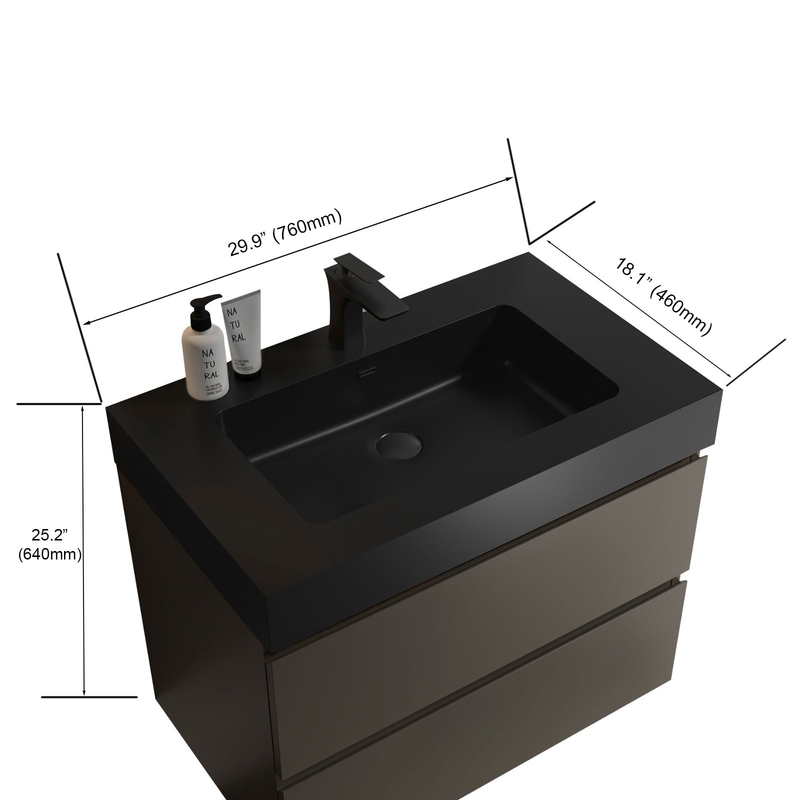 Alice - 30" Bathroom Vanity With Sink, Large Storage Wall Mounted Floating Bathroom Vanity For Modern Bathroom, One-Piece Black Sink Basin Without Drain And Faucet - Black / Gray - Image 3