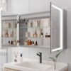 Bathroom Medicine Cabinet With Lights, LED Medicine Cabinet With Mirror, Wall Cabinet With Shelves, Double Door Lighted Medicine Cabinet With Defogger, Dimmable, Wall Mount - Silver - Image 9