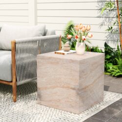 Outdoor / Indoor Square Travertine Lightweight Concrete Side Table - Beige