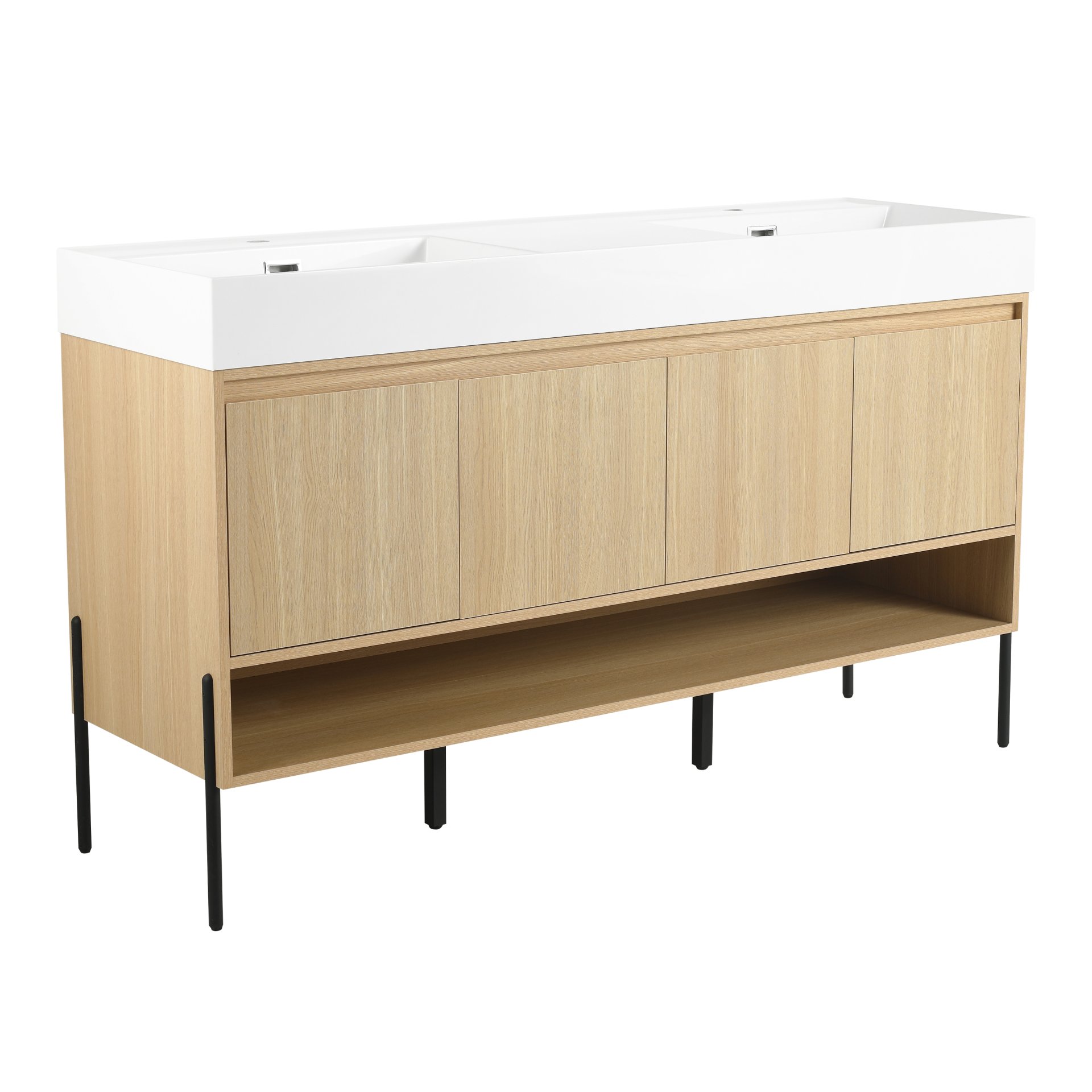Modern 60" Bathroom Vanity Combo With Single Resin Sink And Storage Cabinet - Oak - Image 2