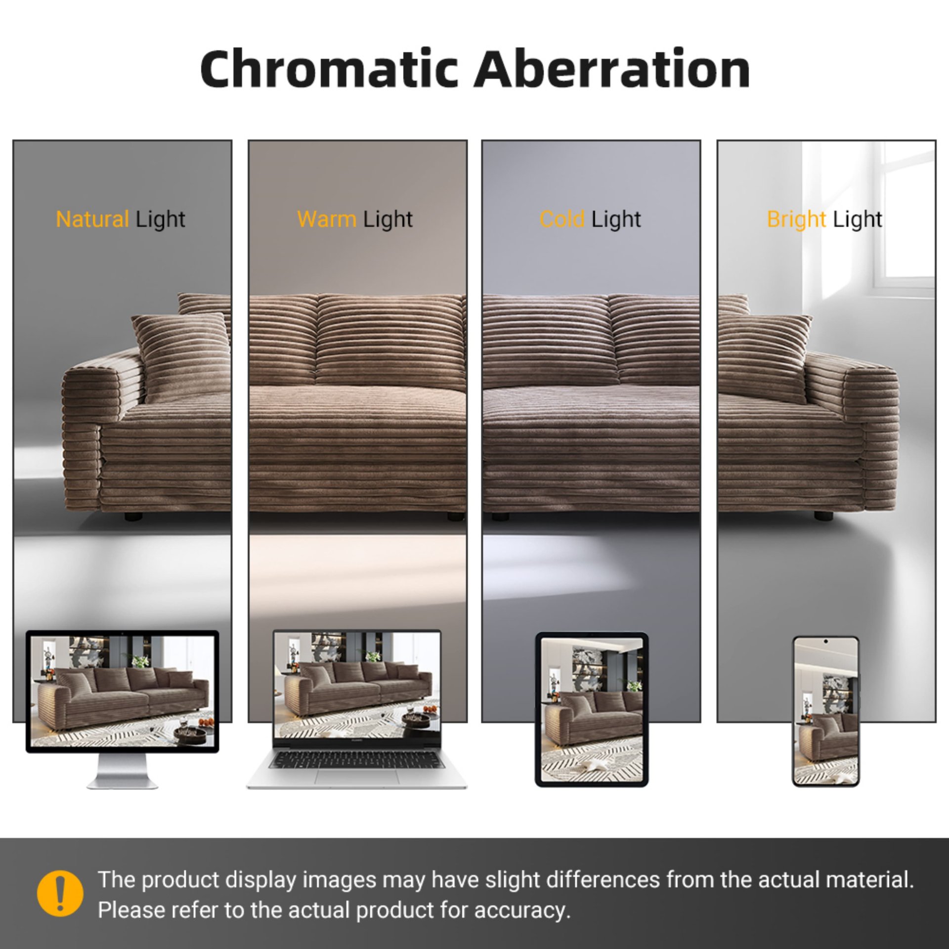 3 Seat Sofa, Convertible Deep Seat Sofa Lounge Chair For Living Room - Camel - Image 2