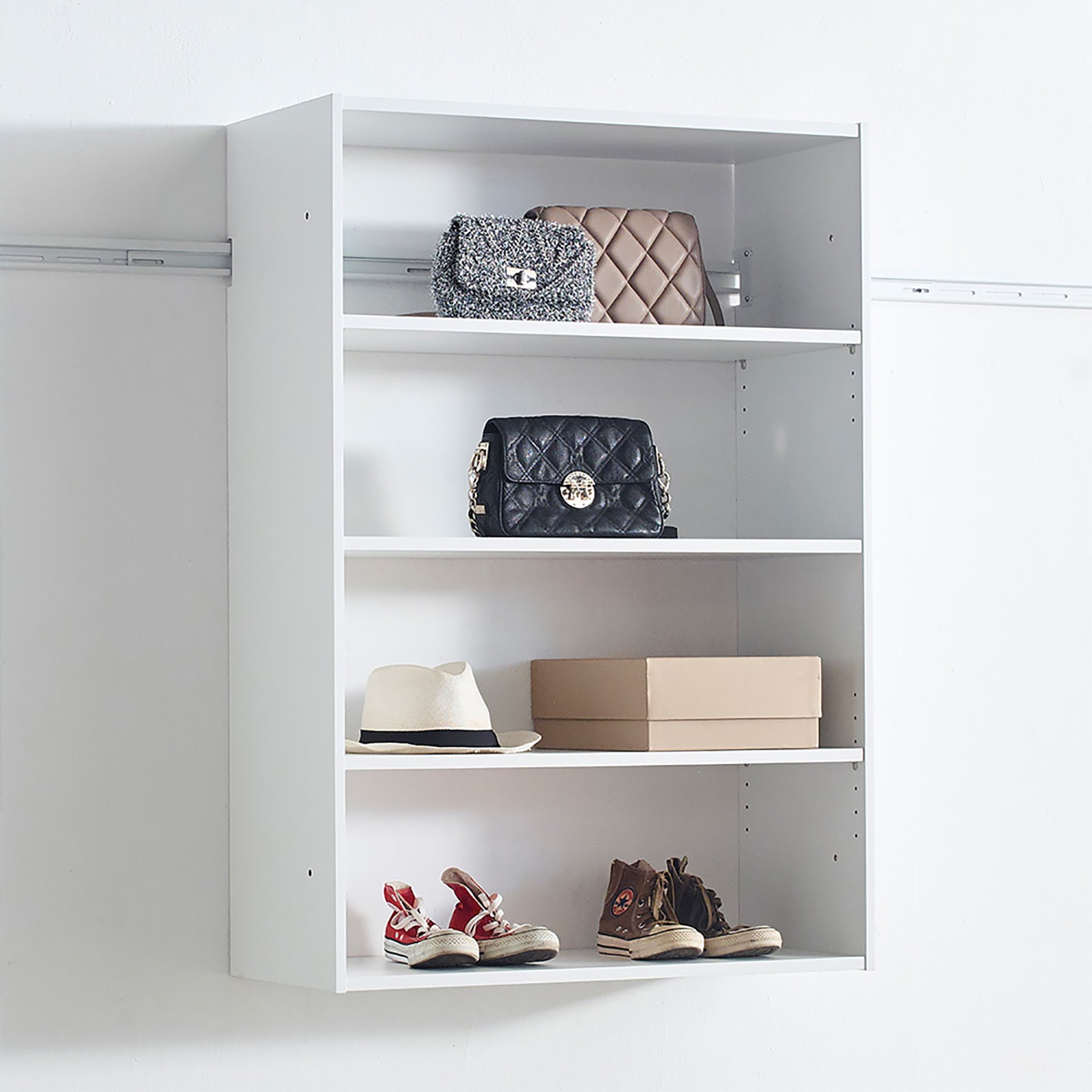 Devi - Wall Mounted Wood Closet System With Modular Design And Ample Storage - White - Image 4