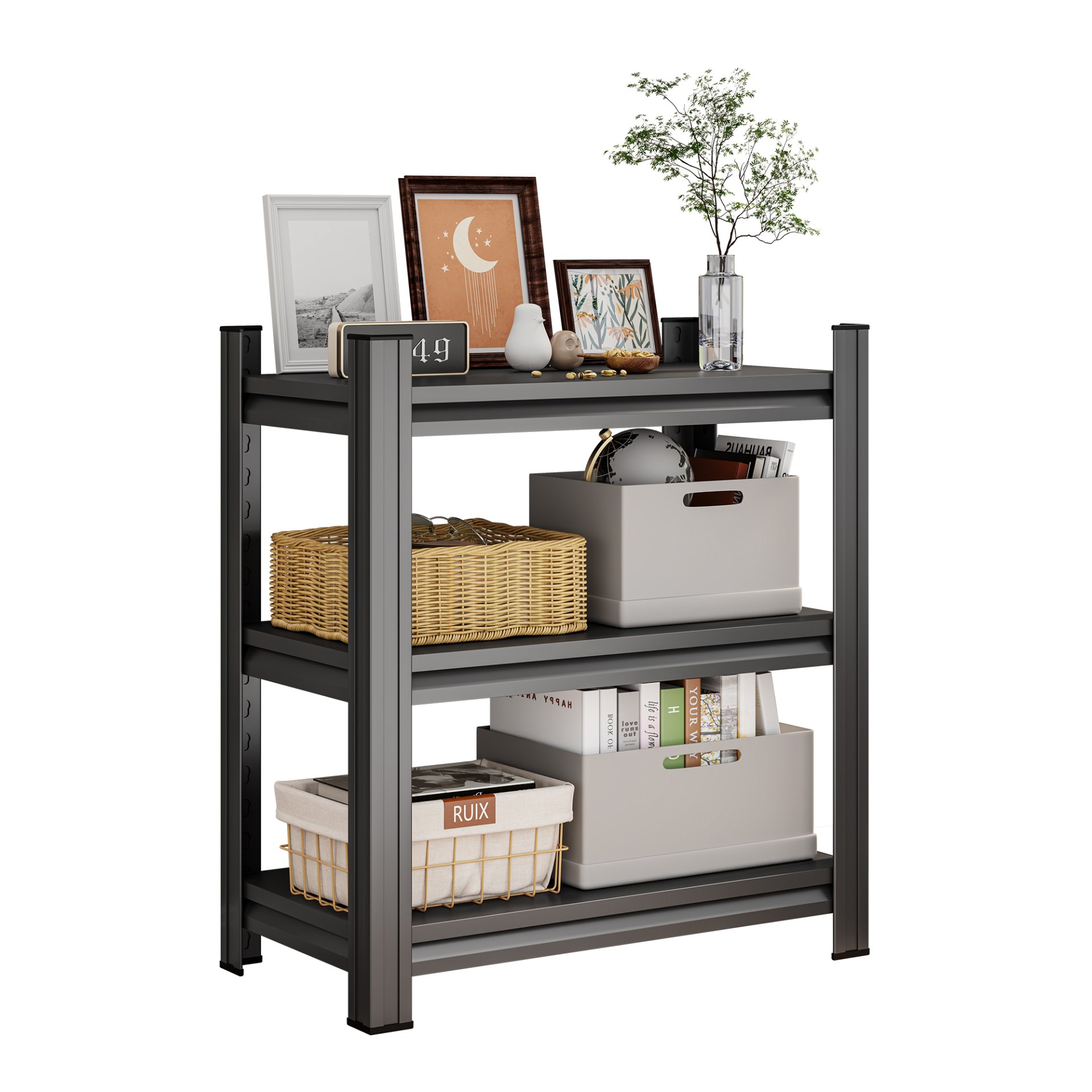 3 Tier Shelf, Adjustable Divider Unit, Suitable For Home - Black - Image 4