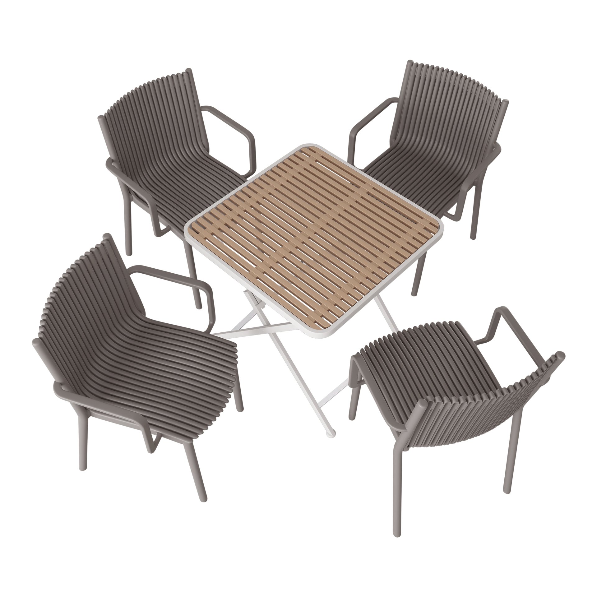 4 Stackable Plastic Armchair Matched With Folding Square Table - Khaki / Warm Grey / White - Image 18