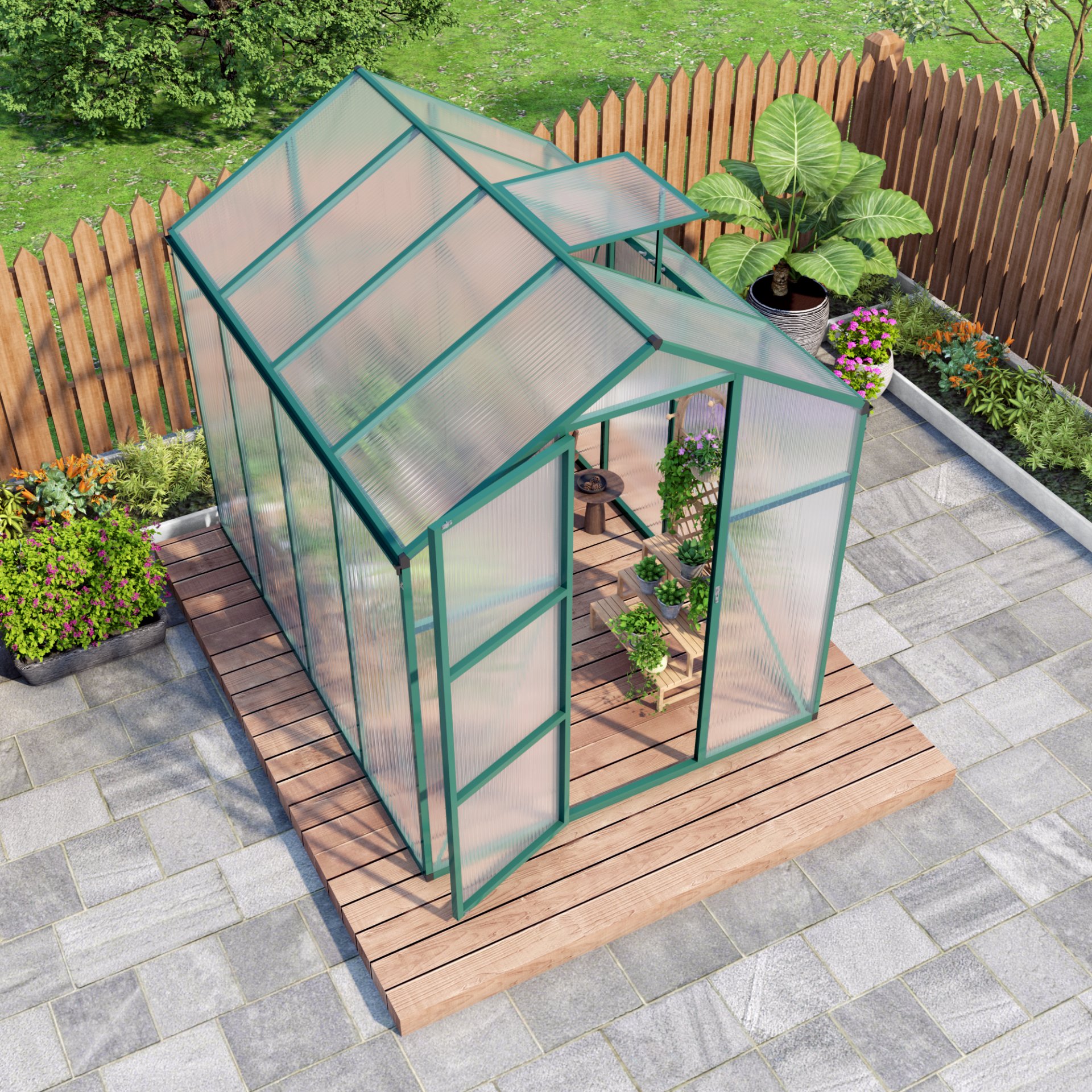 Newly Marketed Gain Height Windproof Aluminum Greenhouse 6 X 8 Ft Polycarbonate Greenhouse Raised Base And Anchor Aluminum Heavy Duty Walk - In Greenhouses For Outdoor Backyard In All Season - Green - Image 17