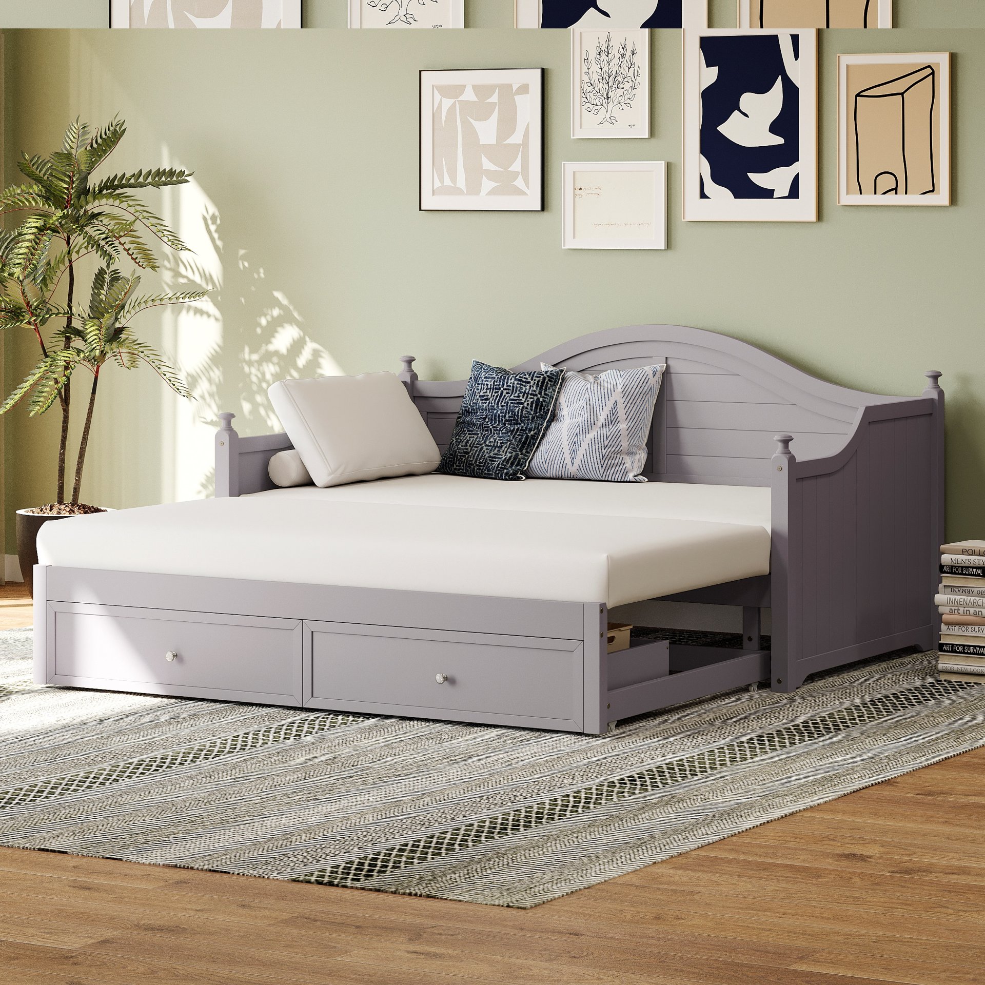 Twin Size Daybed With Extendable Trundle And Storage Drawers - Light Gray - Image 5