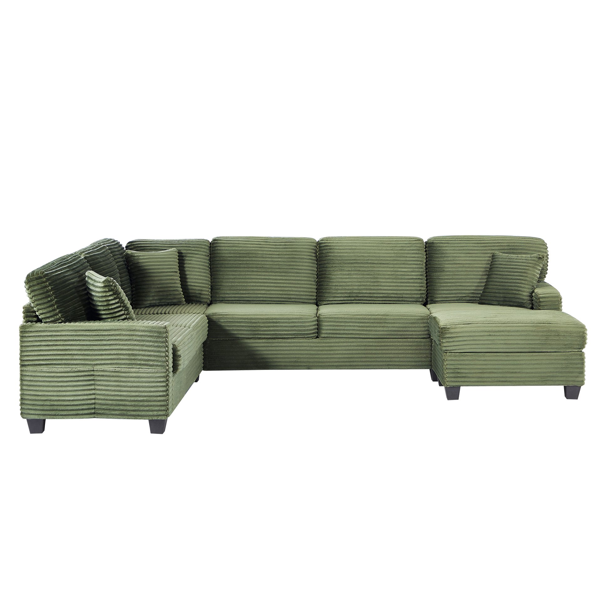 Modern Sectional Sofa U Shaped With Movable Ottoman And Side Storage Pockets Corduroy - Green - Image 10