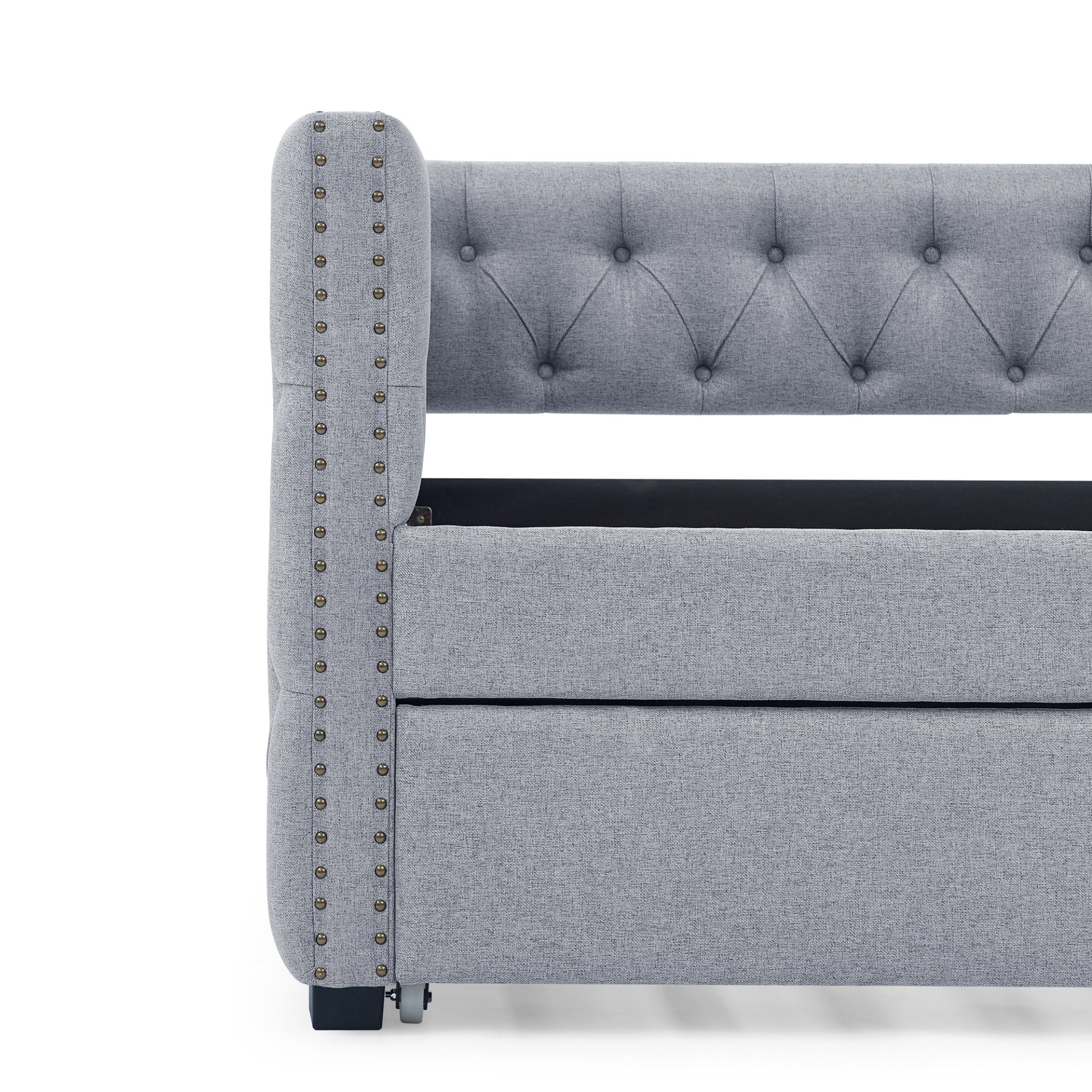 Mid Century Inspired Upholstered Twin Size Daybed With Trundle Button Tufted Linen - Gray - Image 10