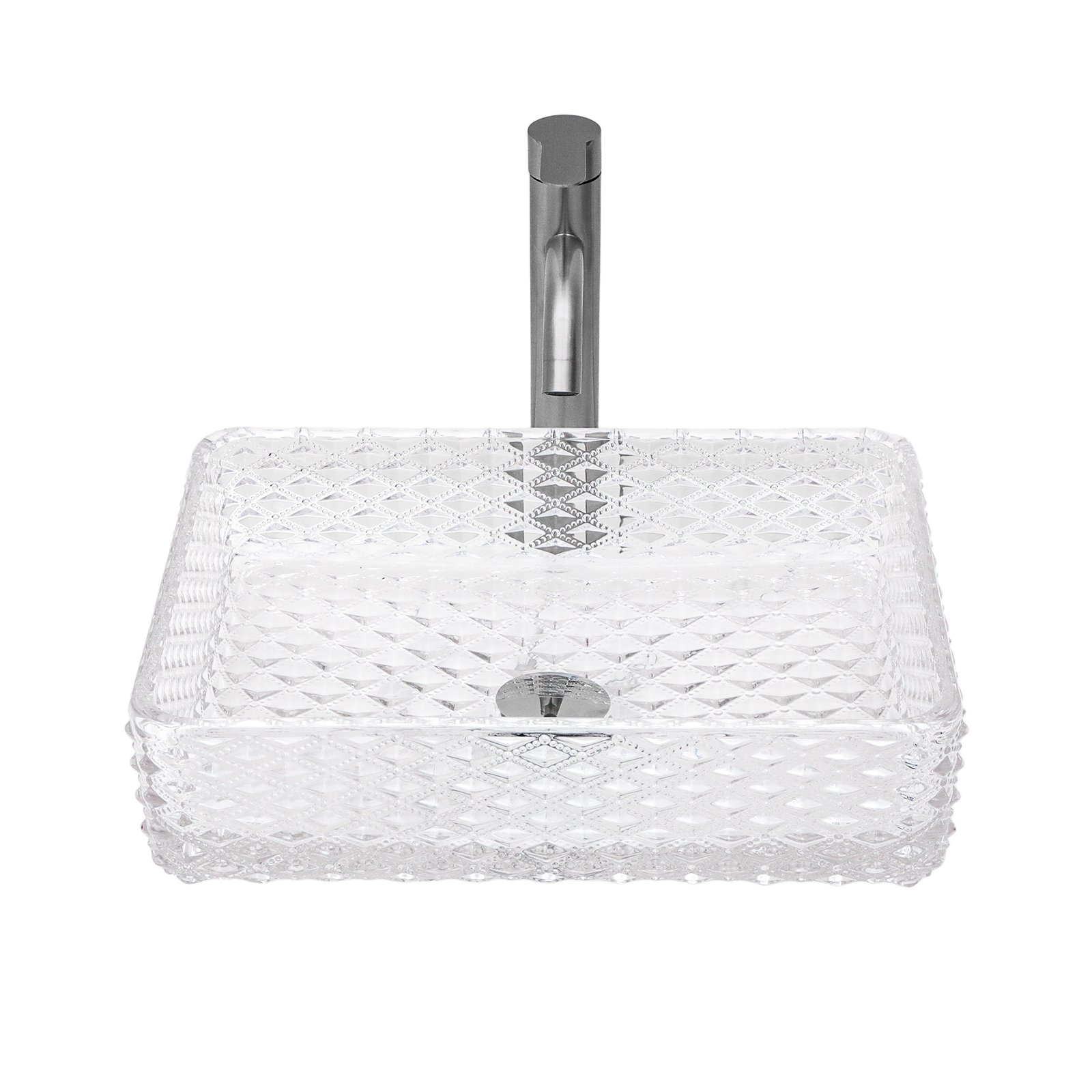 Rectangle Vessel Sink With Diamond Texture With Pop Up Drain (No Faucet) - White - Image 7