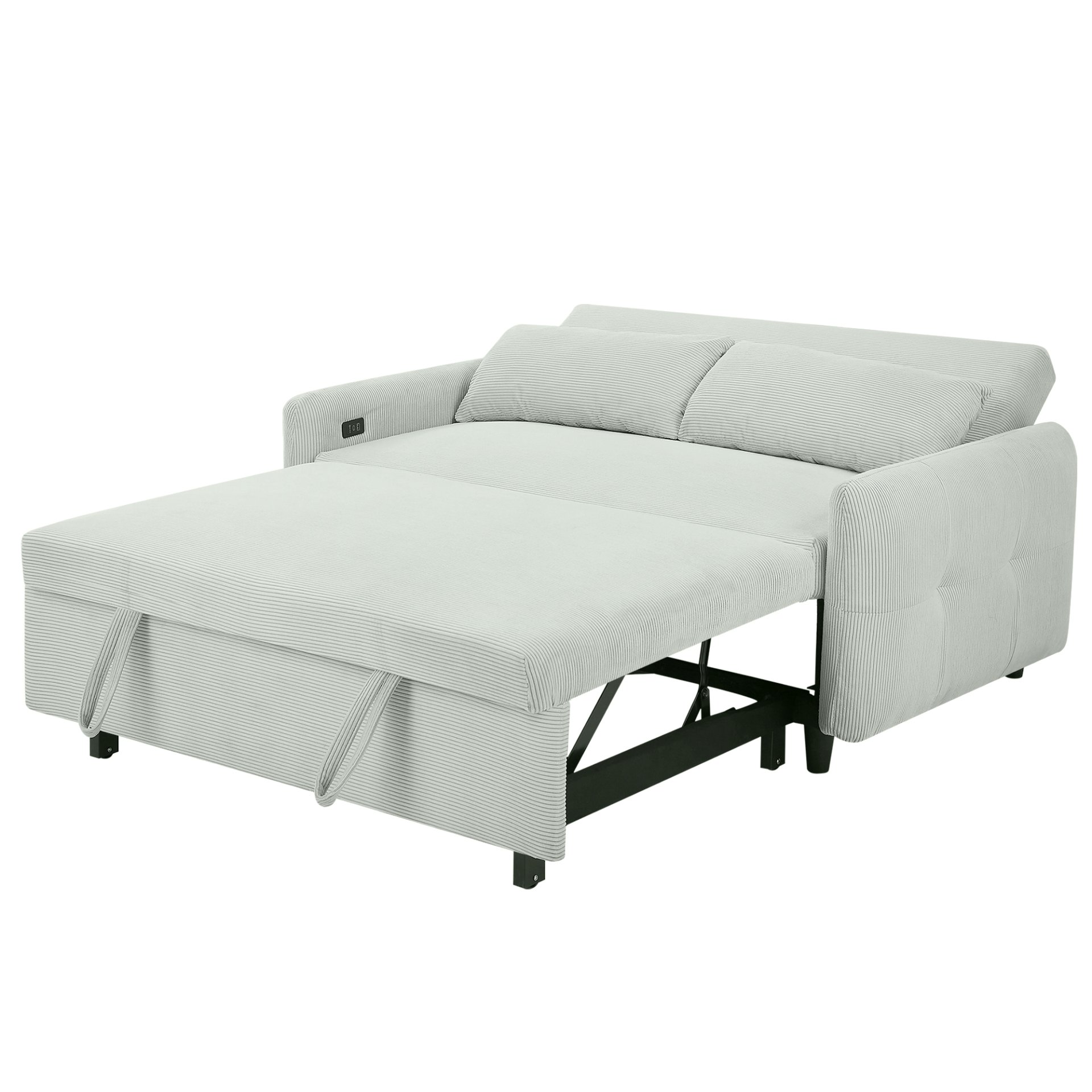 Pull Out Sofa Bed Convertible Couch 2 Seat Loveseat Sofa Modern Sleeper Sofa With 2 Throw Pillows And USB Ports For Living Room - Light Gray Green - Image 22