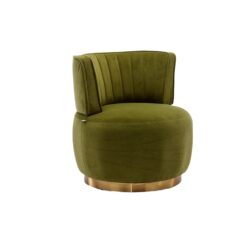 Swivel Barrel Chair, Round Armchairs With Wide Upholstered, Fluffy Fabric - Olive