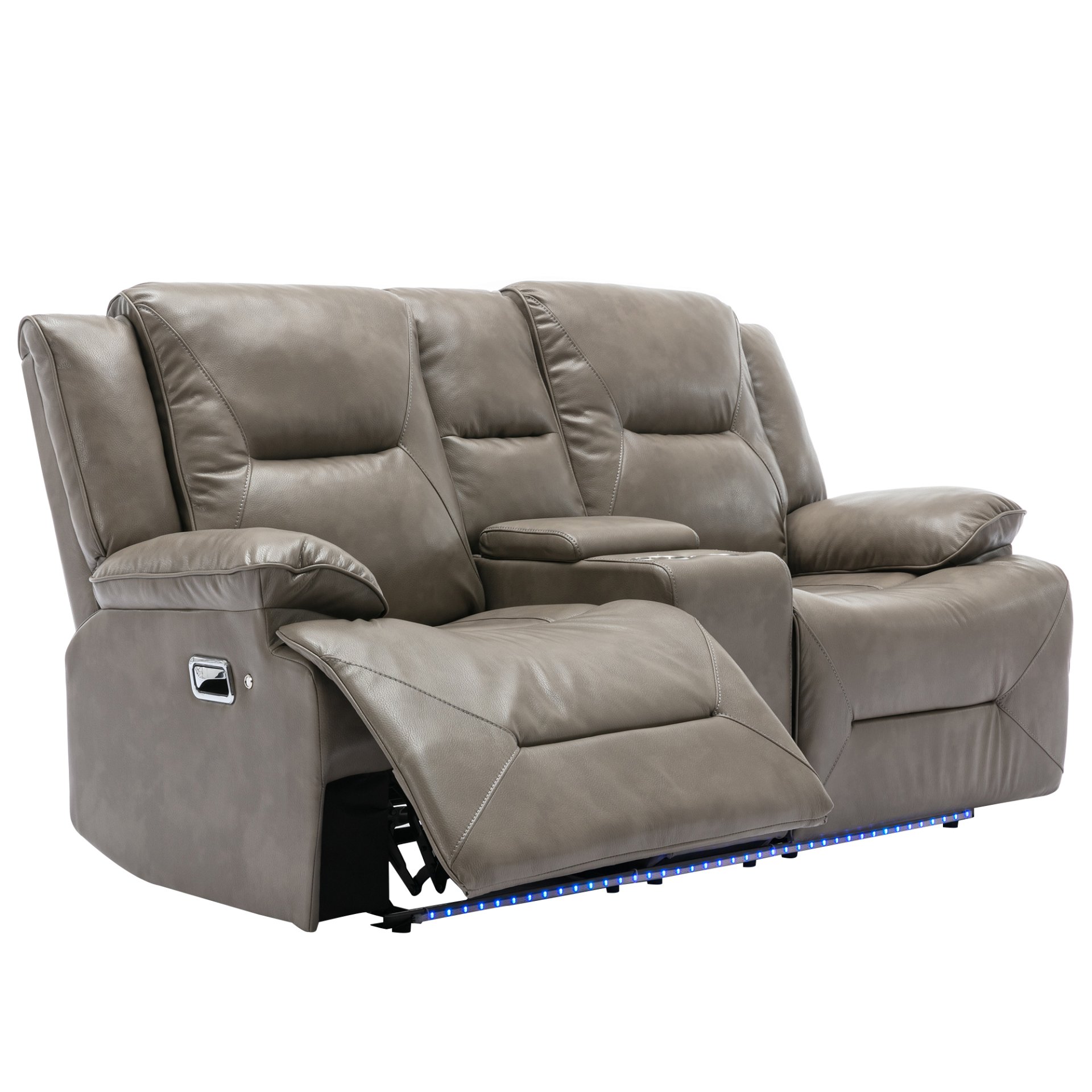 2 Seater Home Theater Recliner Manual Recliner Chair With A Led Light Strip Two Cup Holders And A Storage Box For Living Room - Gray - Image 10