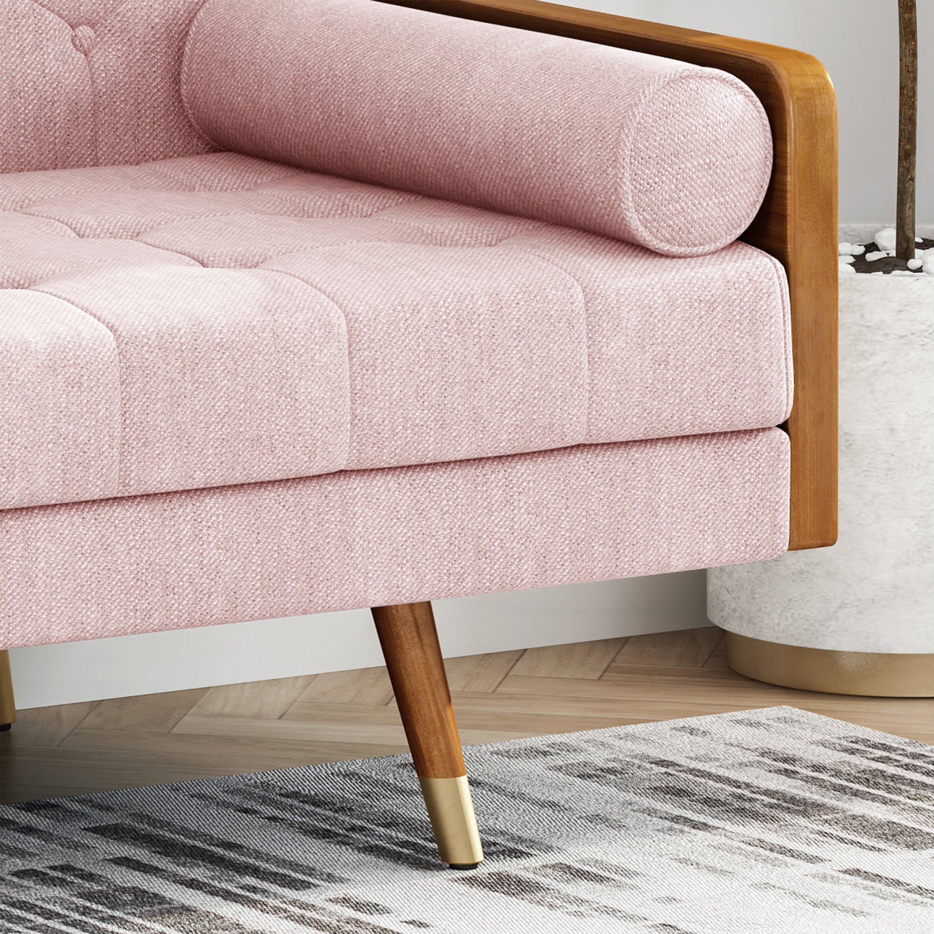 Aidan - Mid Century Modern Tufted Fabric Sofa - Blush - Image 6