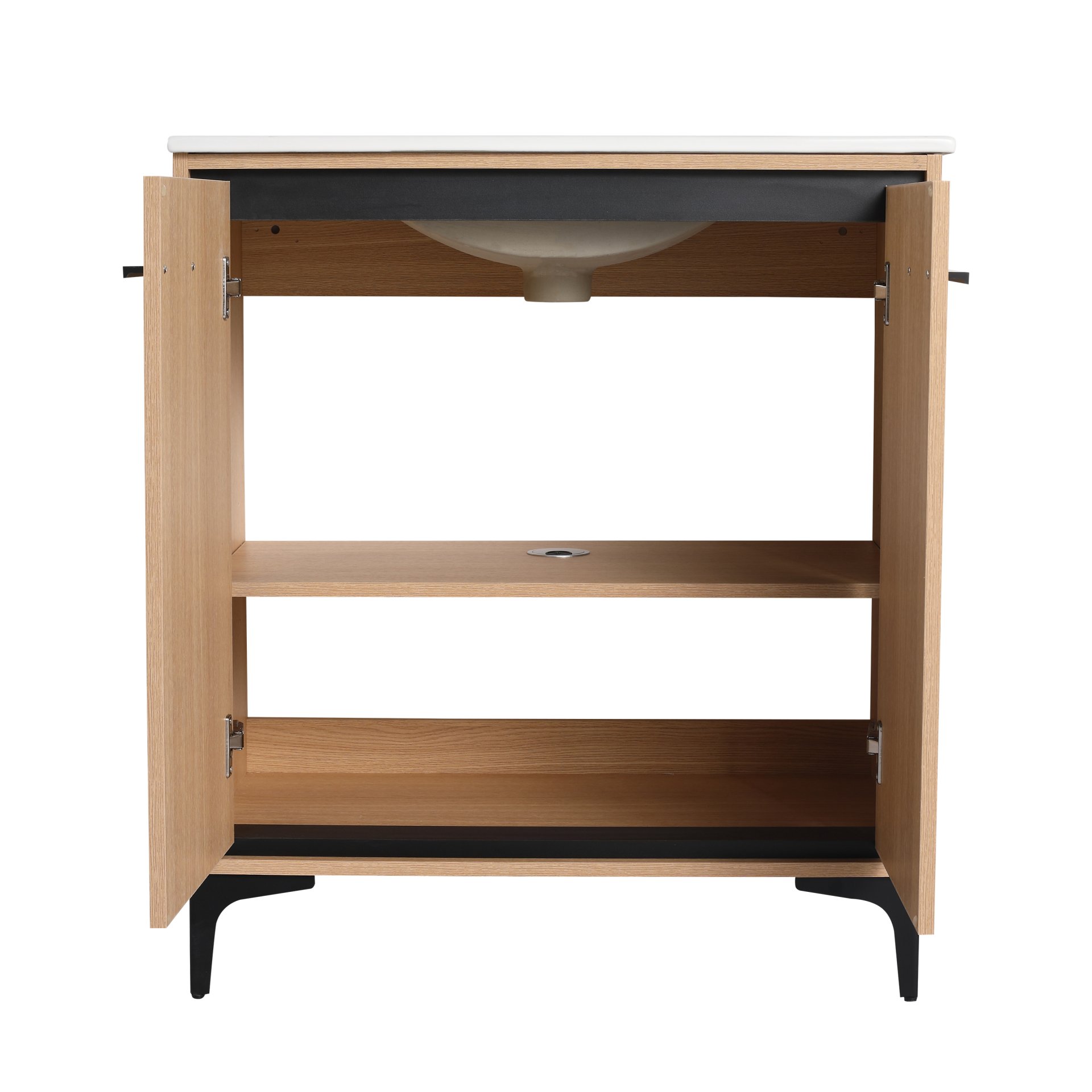 30" Bathroom Vanity Base With Basin And Storage Cabinet - Oak - Image 16