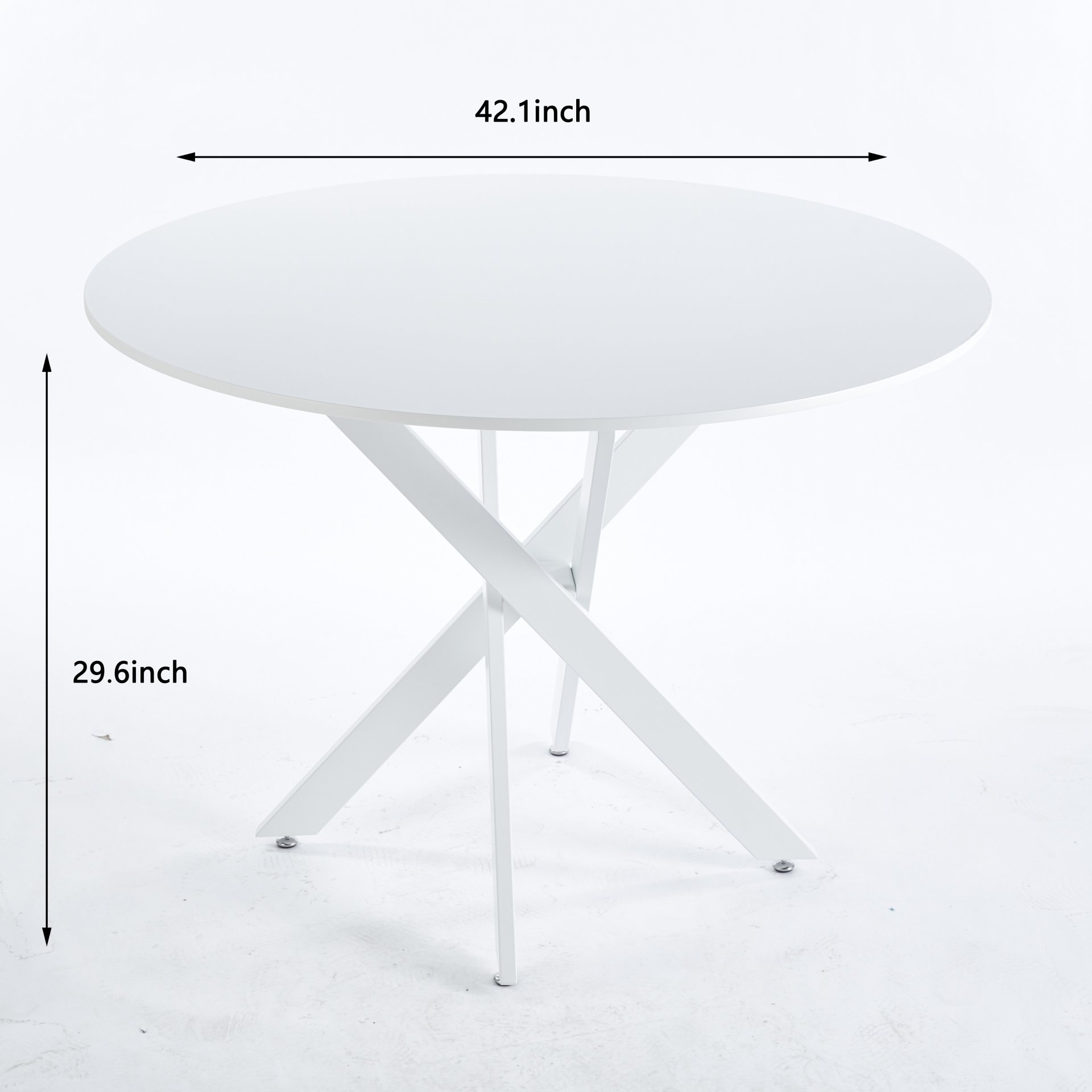 Table Mid-Century Dining Table For 4 - 6 People With Round Table Top, Pedestal Dining Table, End Table Leisure Coffee Table, Cross Leg - White - Image 3