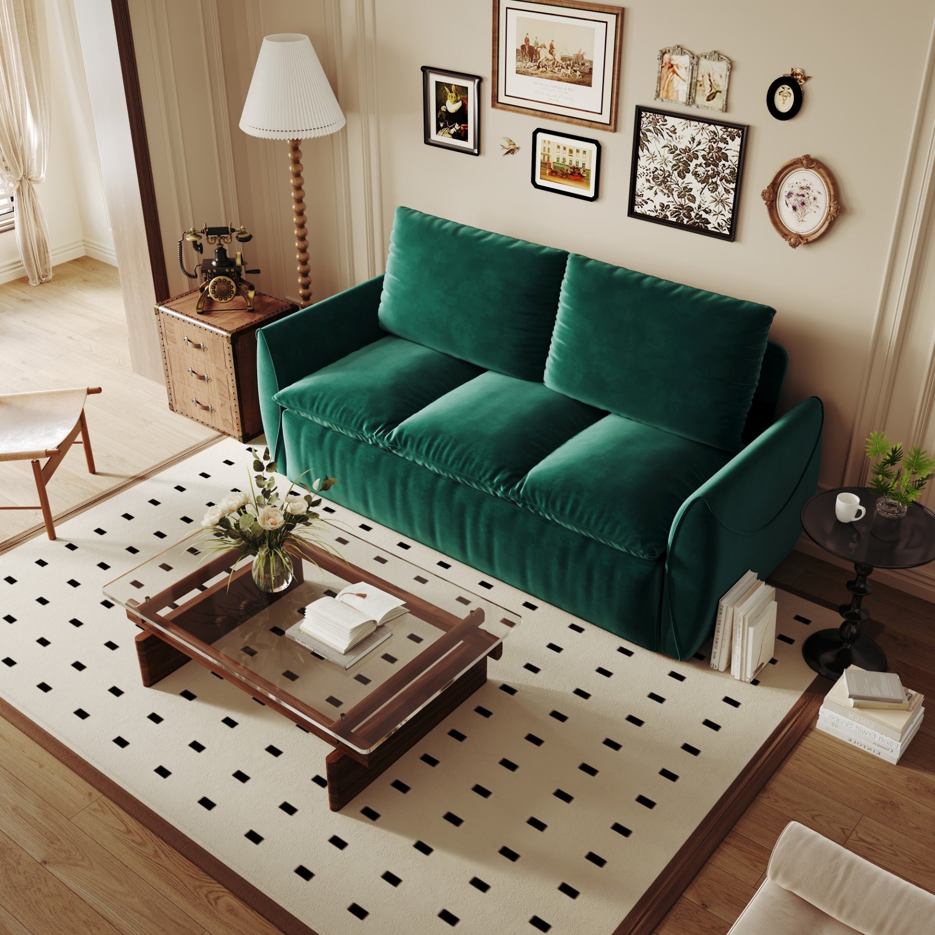 Pull Out Sofa Bed, 3 Seat Convertible Sleeper Sofa With 2 In 1 Pillow And Blanket Set Multifunctional Velvet Sofa Bed - Green - Image 5