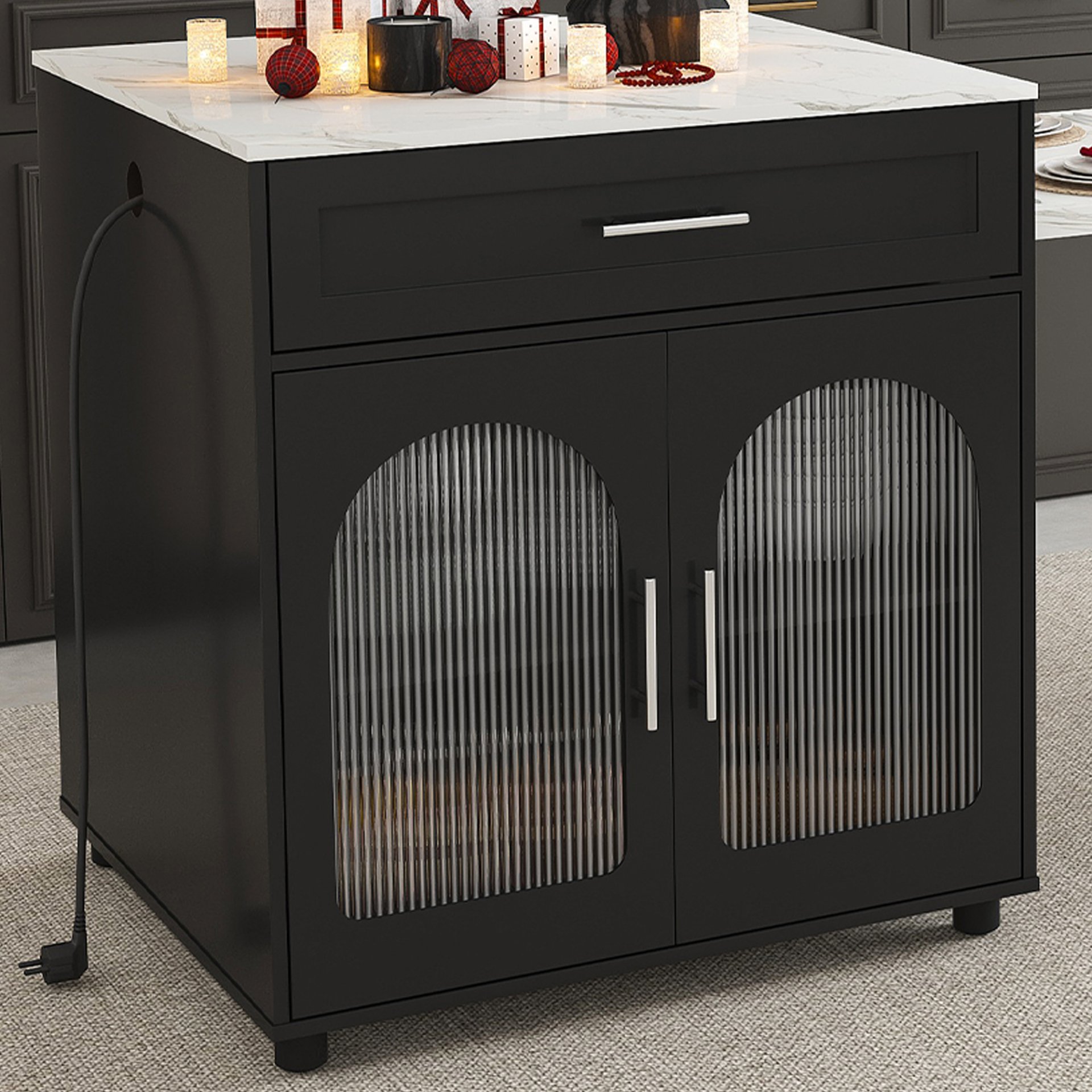 Expandable Kitchen Island With Dining Table - Black - Image 9