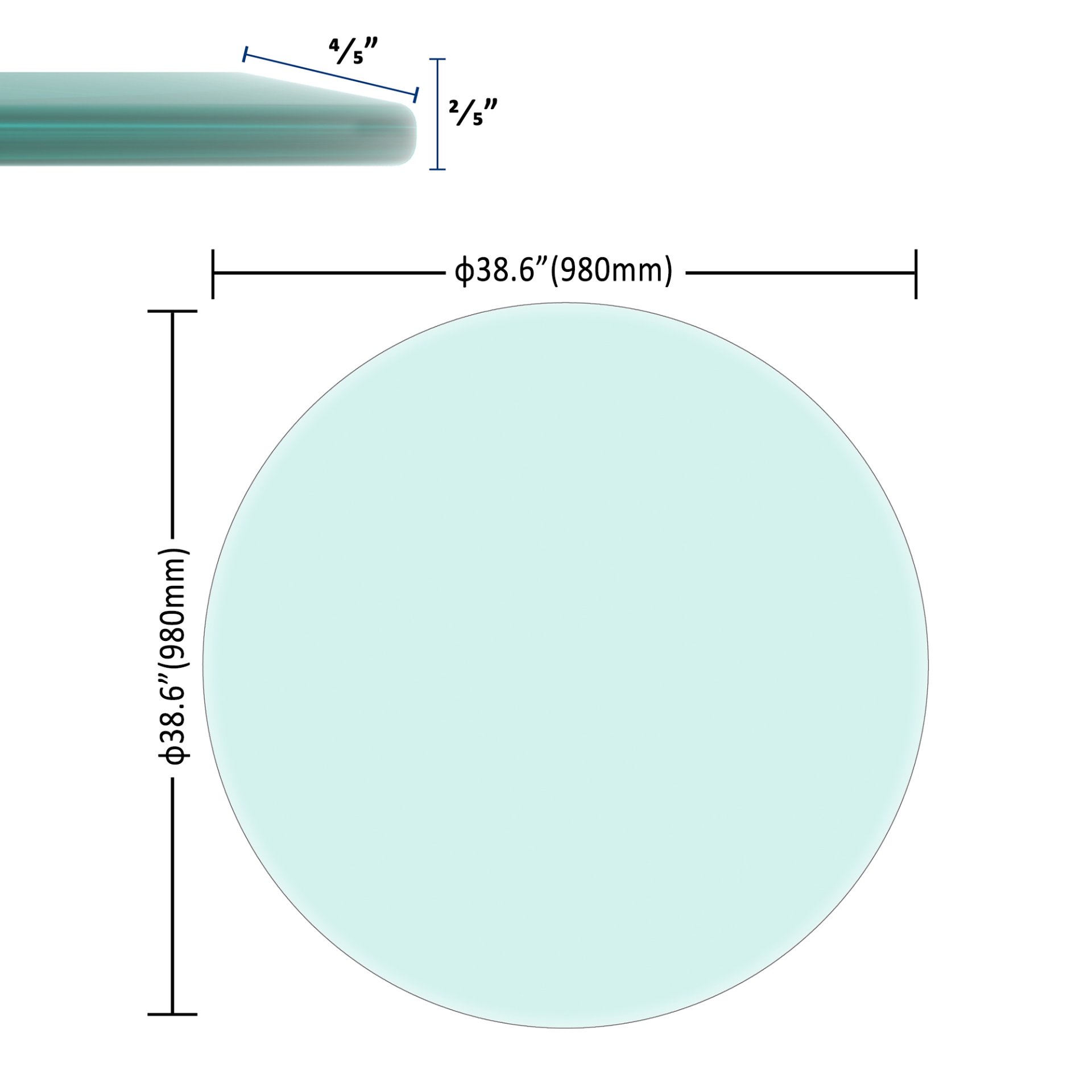 Round Tempered Glass Table Top Clear Glass, Thick Beveled Polished Edge - Black - Image 3