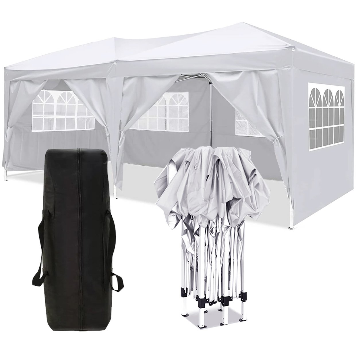 10X20 Ez Pop Up Canopy Outdoor Portable Party Folding Tent With 6 Removable Sidewalls + Carry Bag + 4 Pieces Weight Bag - White - Image 6