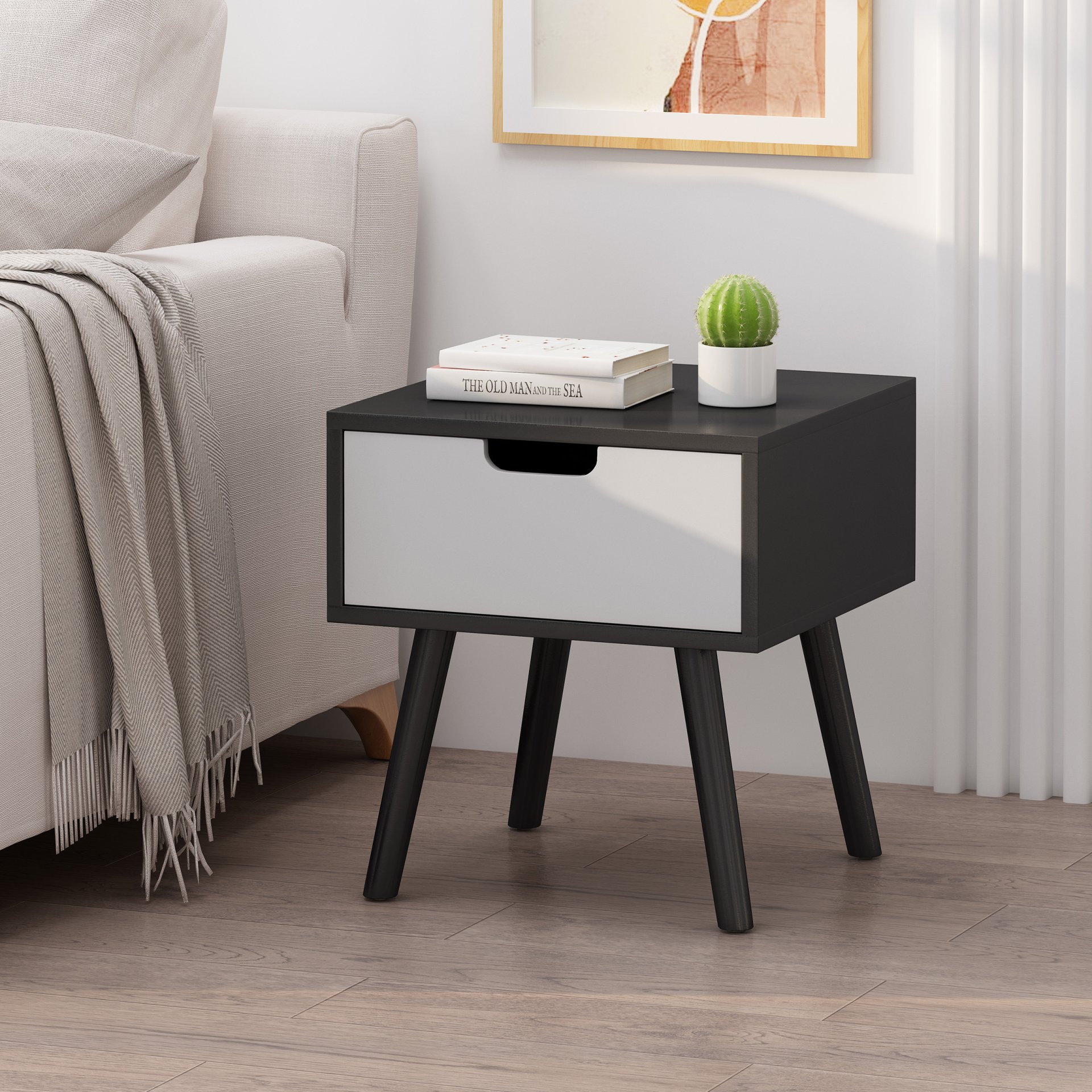 2 Toned Particle Board End Table - Black White - Image 4
