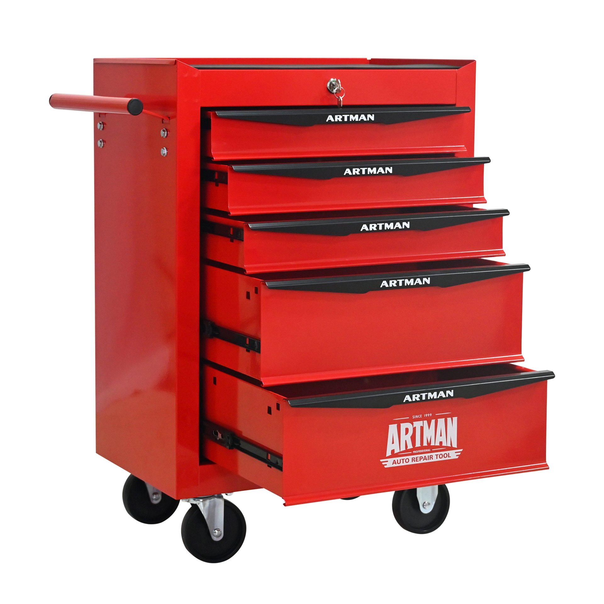Rolling Metal Tool Chest With 5 Drawers, 20" Steel Storage Cabinet With Ball Bearing Slides - Red / Black - Image 10
