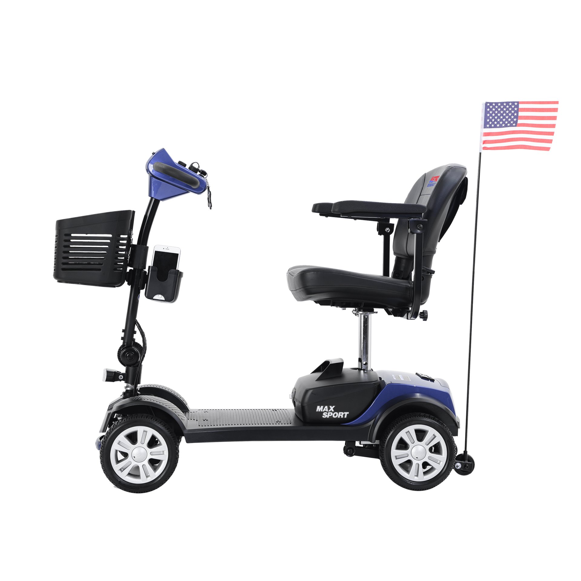 Max Sport - Blue 4 Wheels Outdoor Compact Mobility Scooter With 2 In 1 Cup & Phone Holder - Blue - Image 4