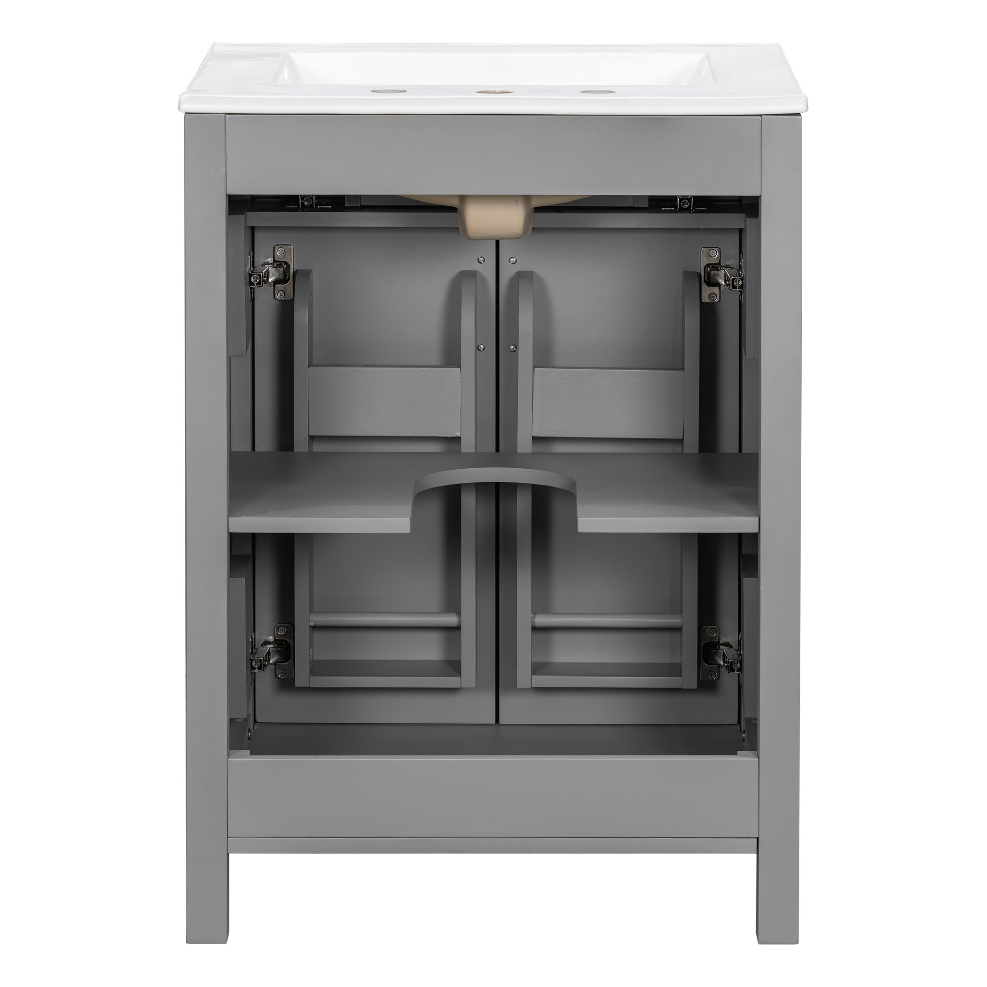 Bathroom Vanity With Sink, Soft Close Doors, Flip Drawer, Double Layer Door Shelves - Grey - Image 14