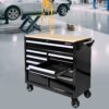 9 Drawer Multifunctional Steel Tool Cart With Wheels And Wooden Top - Black - Image 2