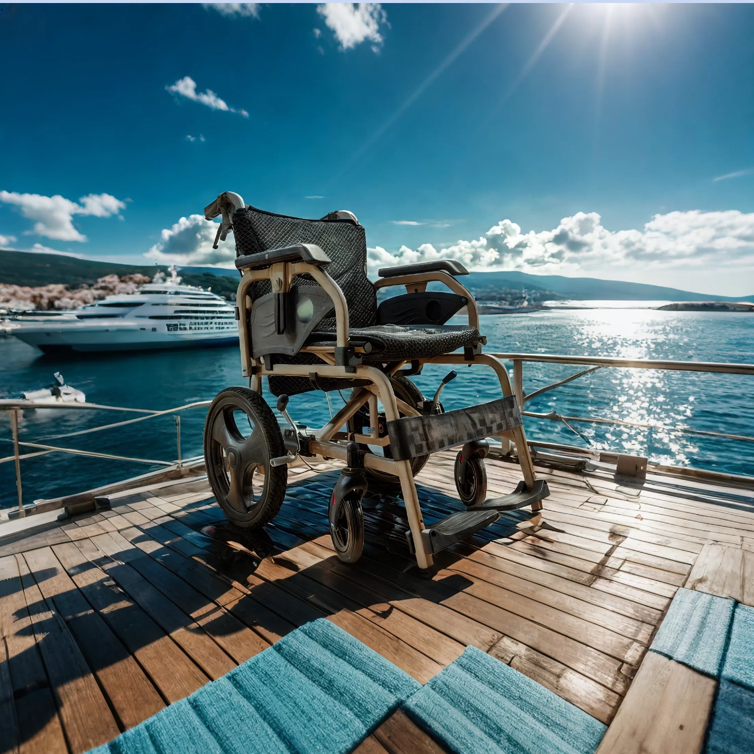 Lightweight Foldable Transport Wheelchair Square Tube Design With Double Brakes Adjustable Armrest & Breathable Seat Cushion Ideal For Disabled & Post Surgery Recovery - Black / Gold - Image 2