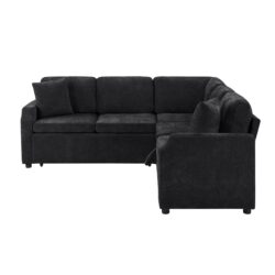 Modern L Shaped Sectional Sofa Bed With Hidden Storage Chenille Upholstery - Black