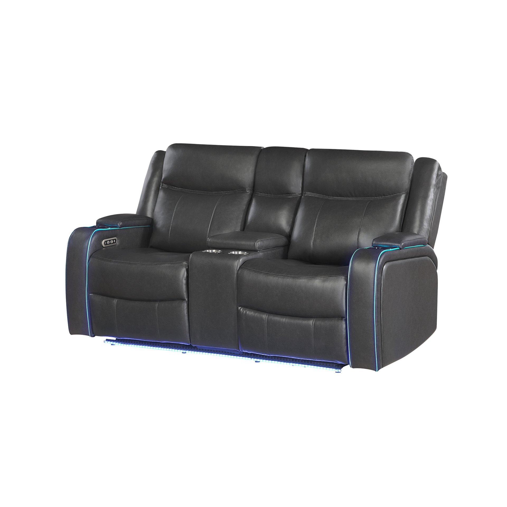 Blanca - Power Console Reclining Loveseat With LED Lights, Power Headrest And Speakers - Charcoal - Image 7